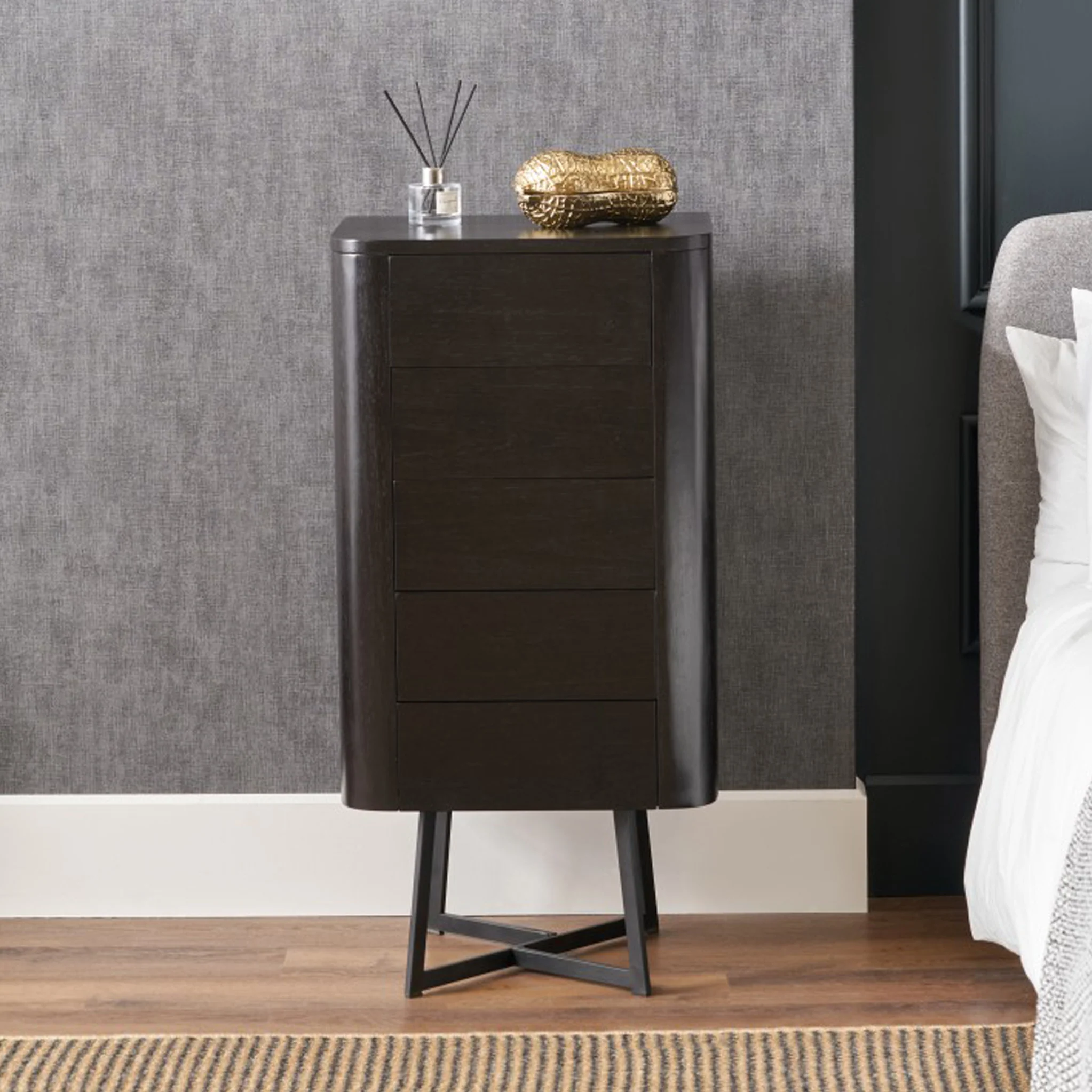 Ukiah Black Ash 5 Drawer Tallboy - Image 2