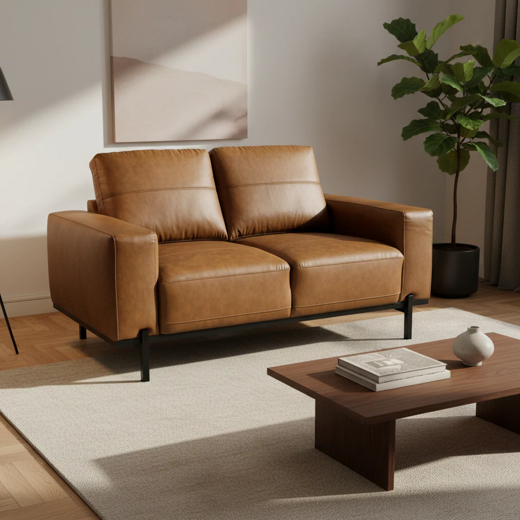 Umber Faux Leather 2 Seater Sofa - Image 2