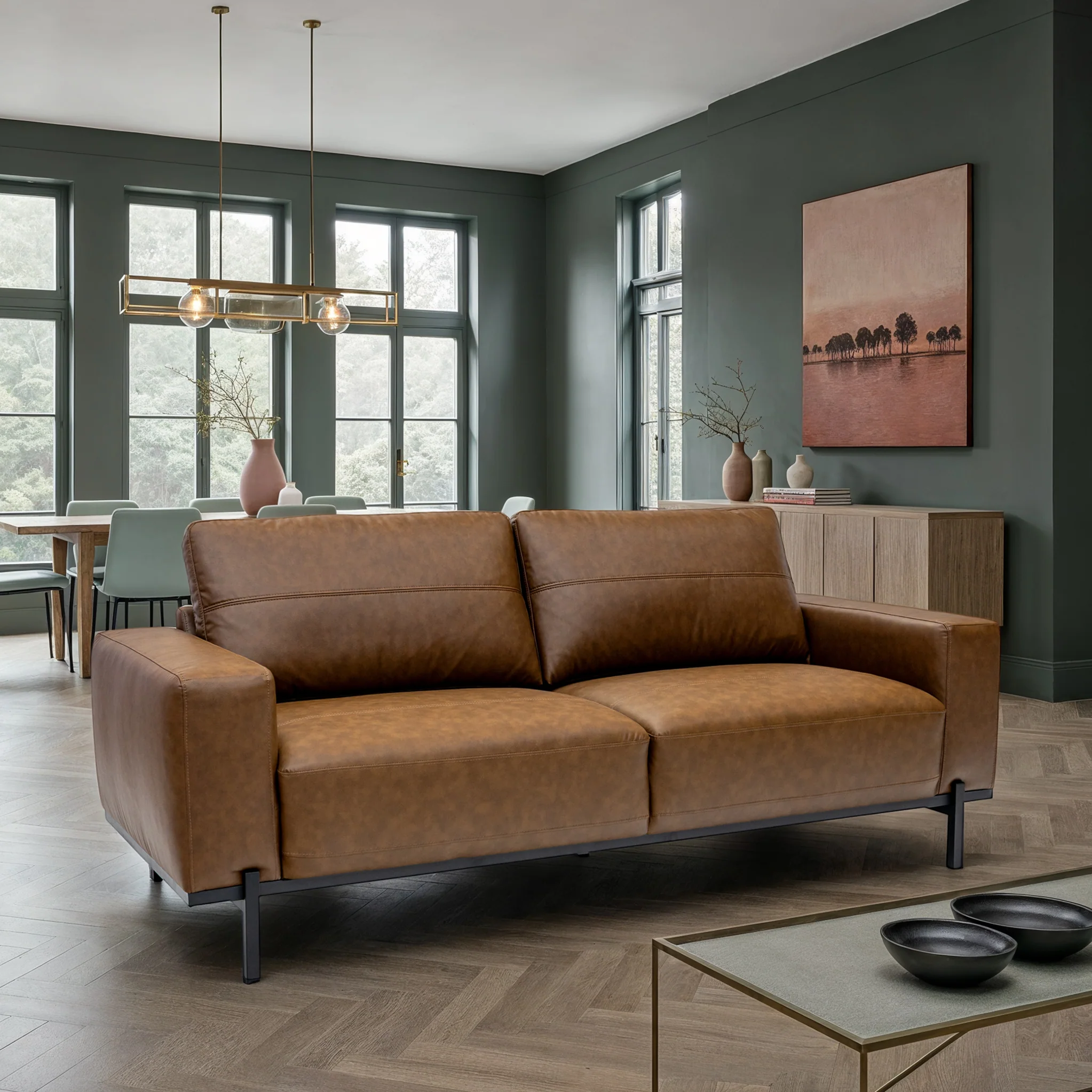 Umber Faux Leather 3 Seater Sofa - Image 2