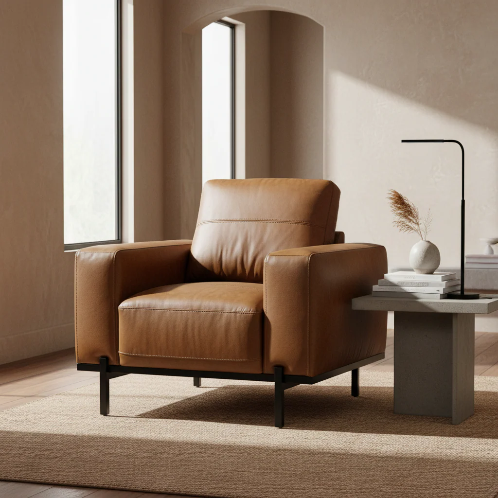 Umber Faux Leather Armchair - Image 2