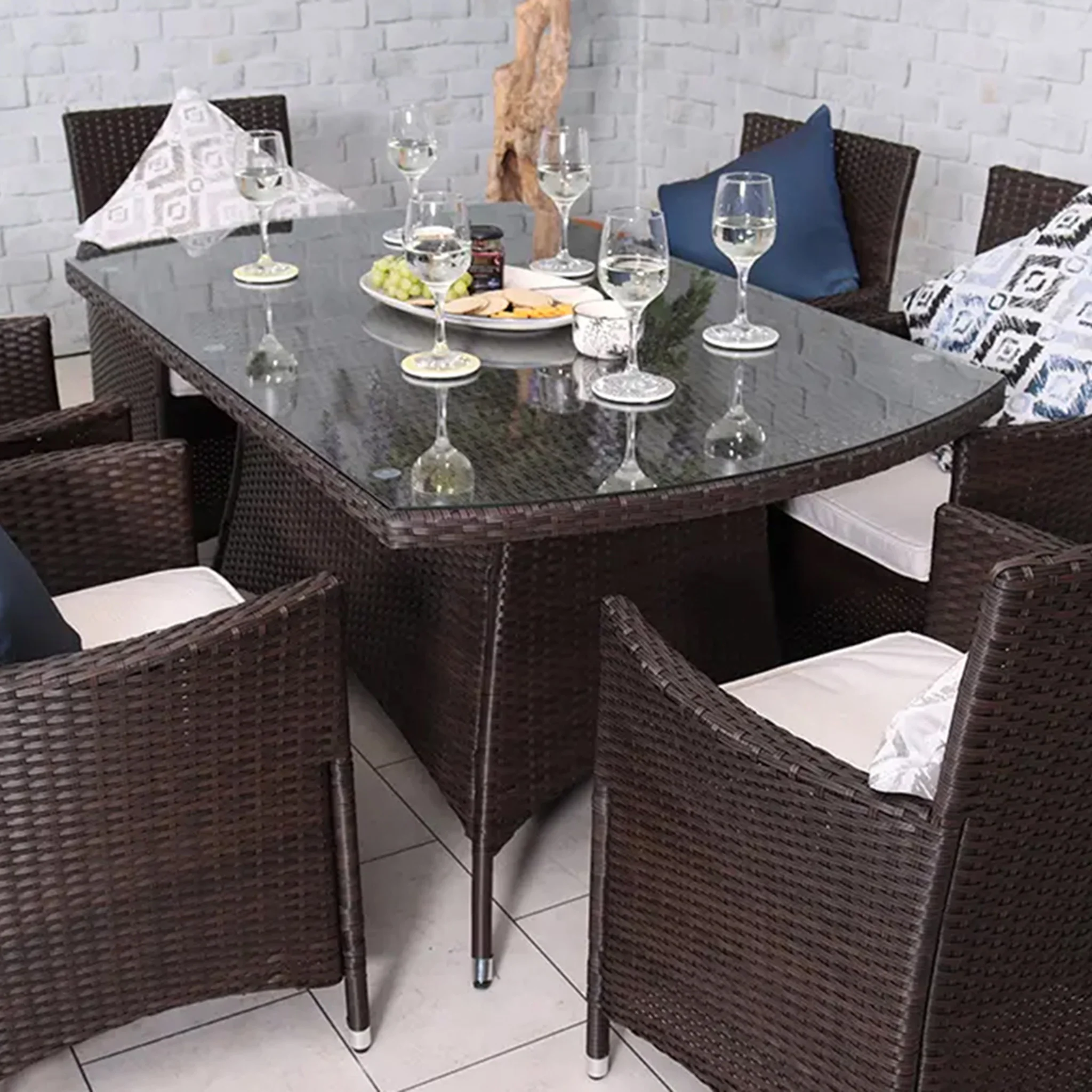 Vada 150cm 6 Seat Rattan Rectangular Dining Set - Image 10