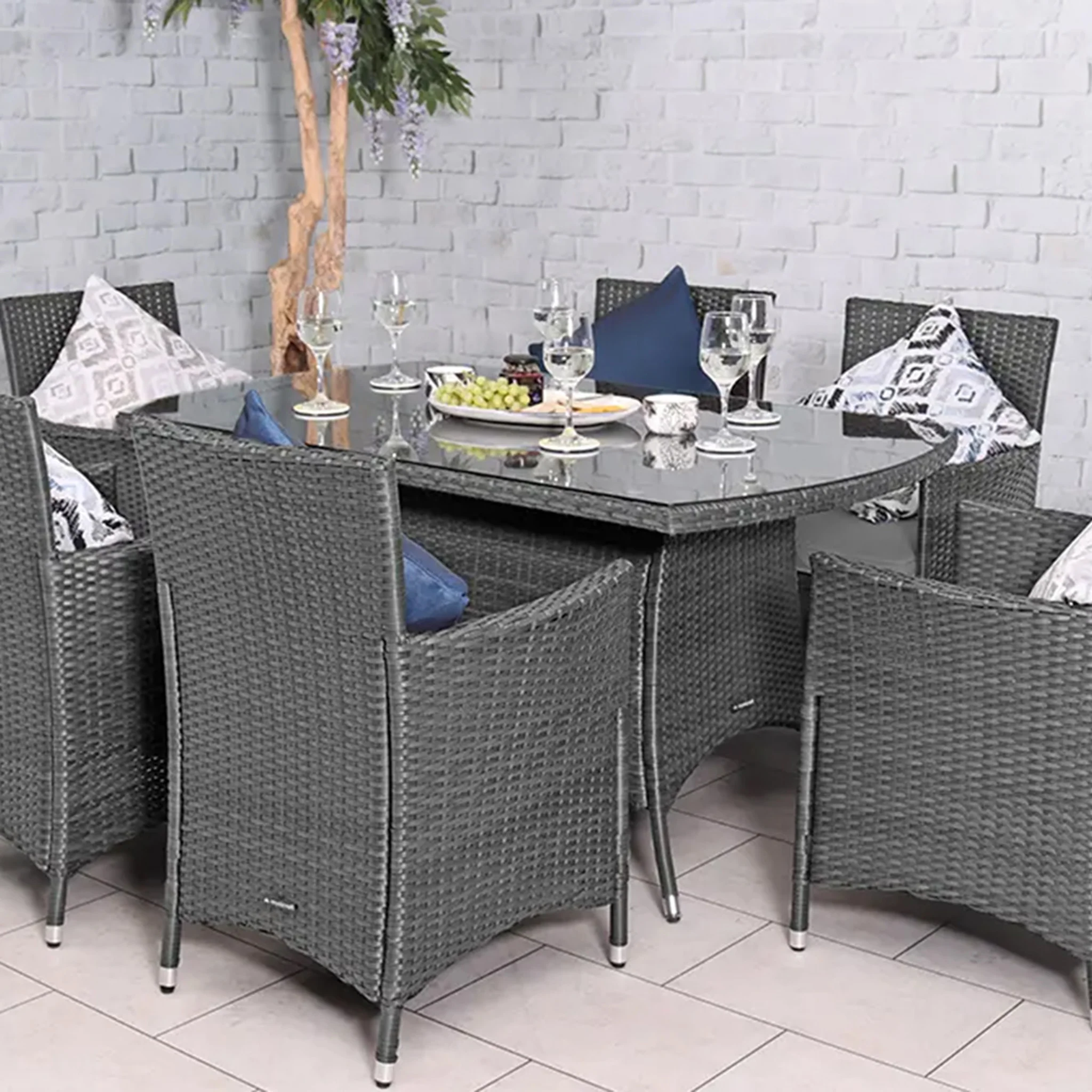 Vada 150cm 6 Seat Rattan Rectangular Dining Set - Image 26