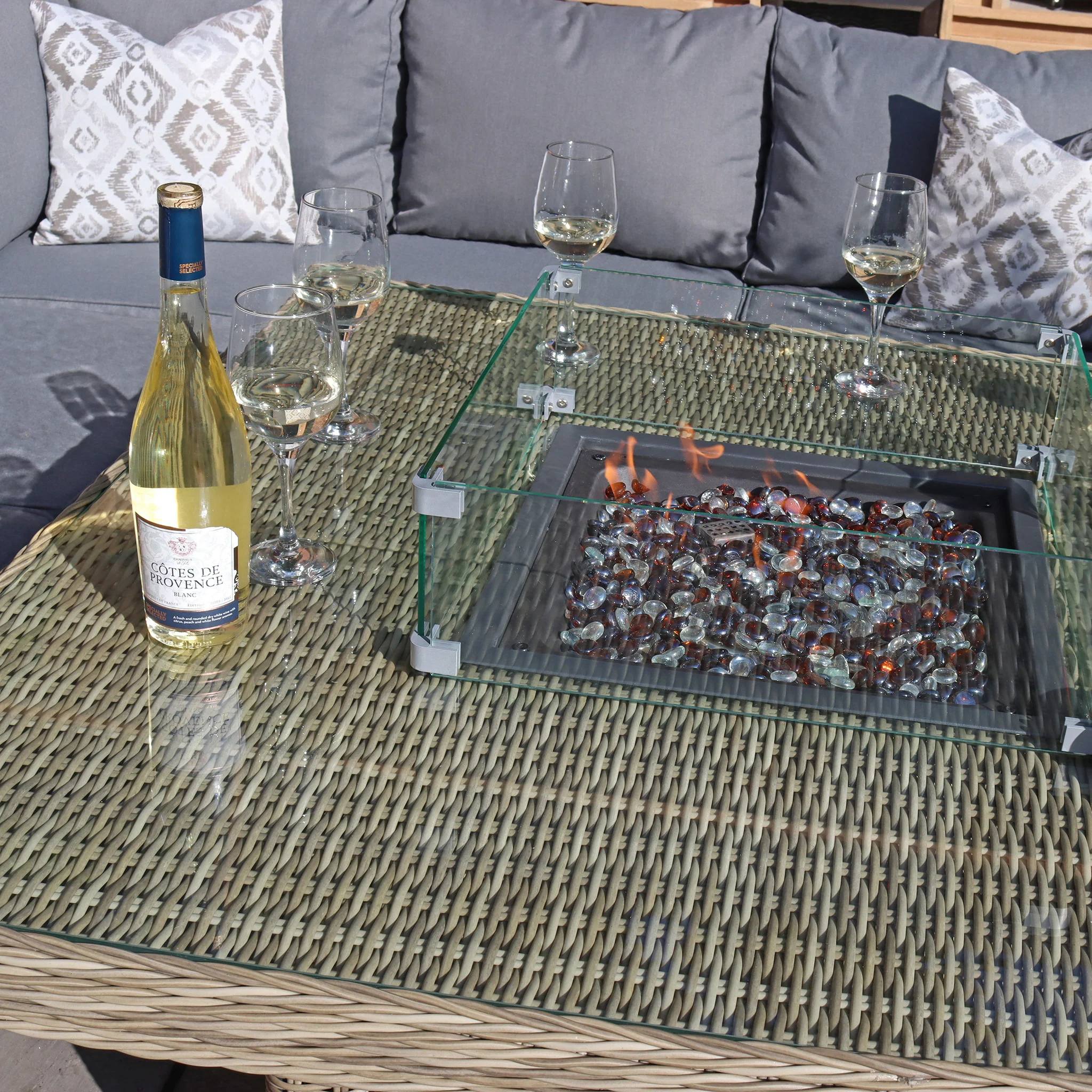 Wentworth 120cm Fire Pit Dine or Lounge Rattan Set with Bench - Image 5