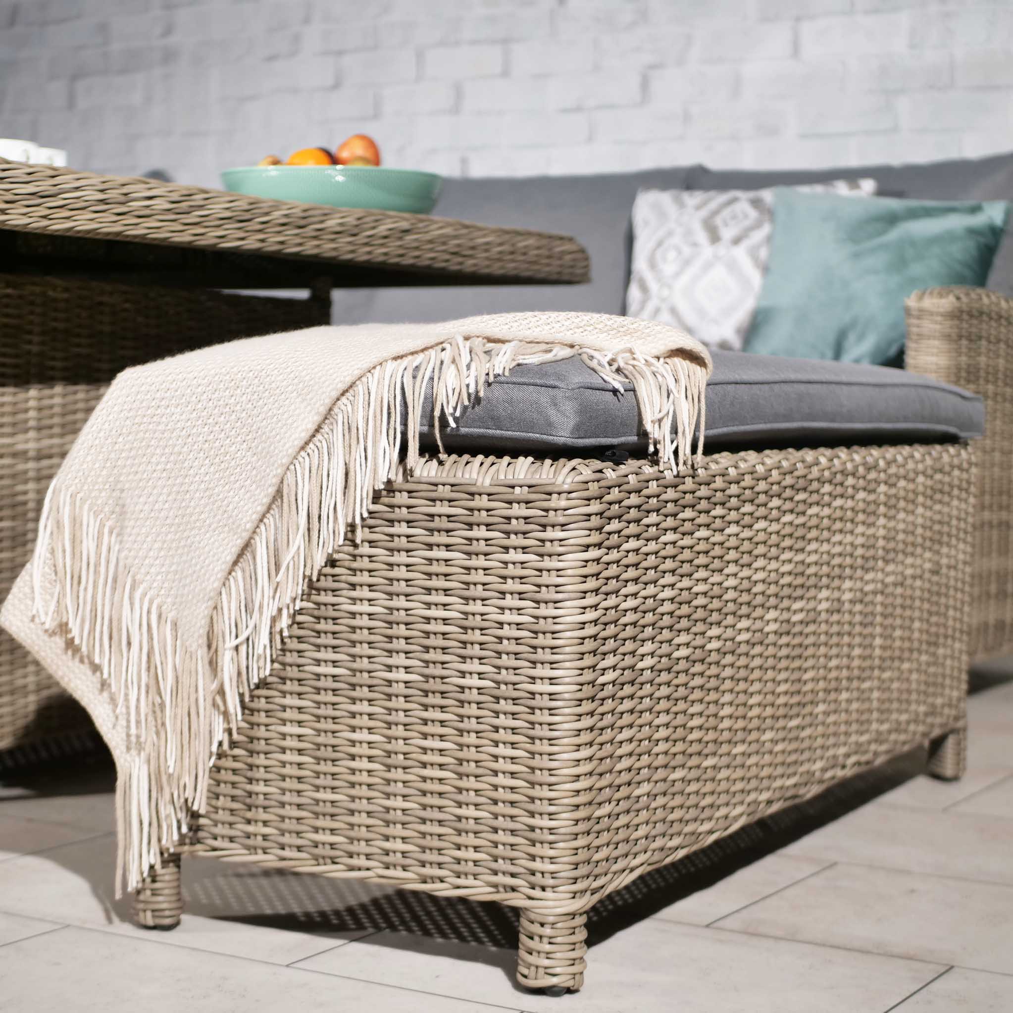 Wentworth 120cm Fire Pit Dine or Lounge Rattan Set with Bench - Image 9