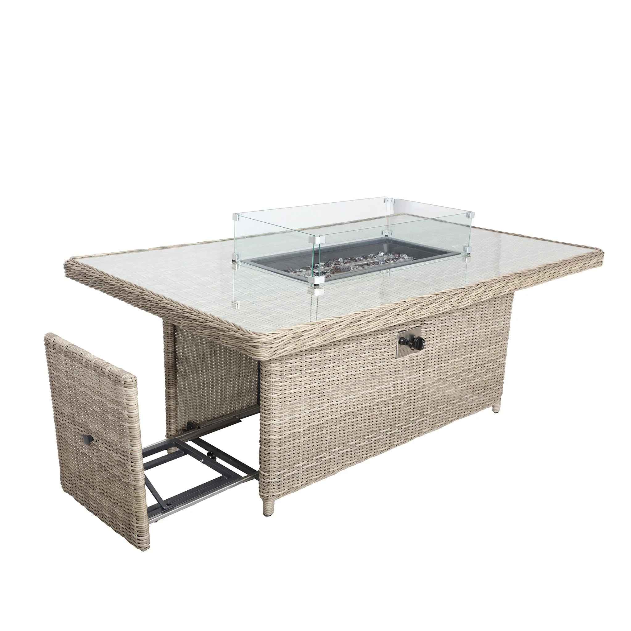 Wentworth 170cm Fire Pit Dine or Lounge Rattan Set with Bench - Image 11