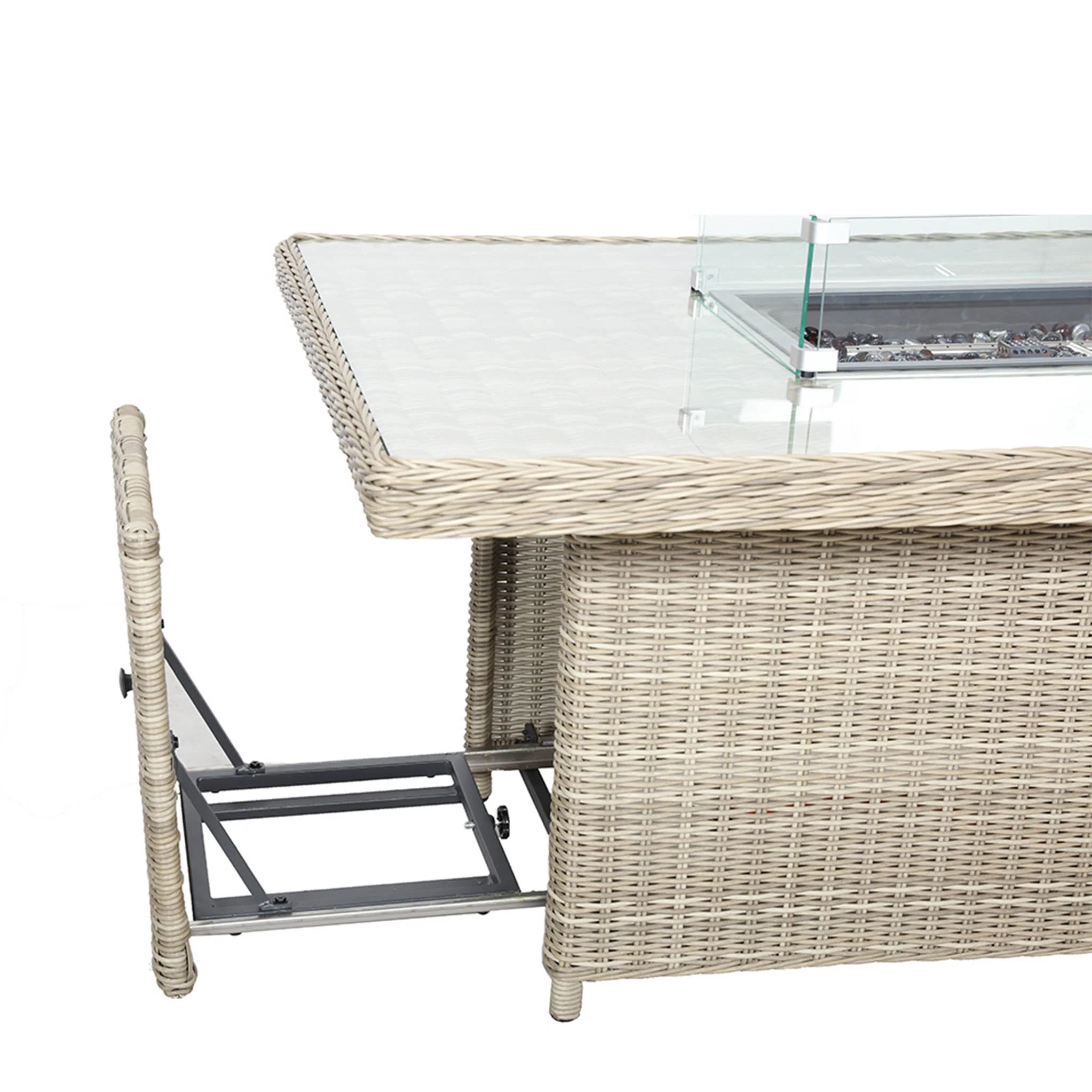 Wentworth 170cm Fire Pit Dine or Lounge Rattan Set with Bench - Image 14