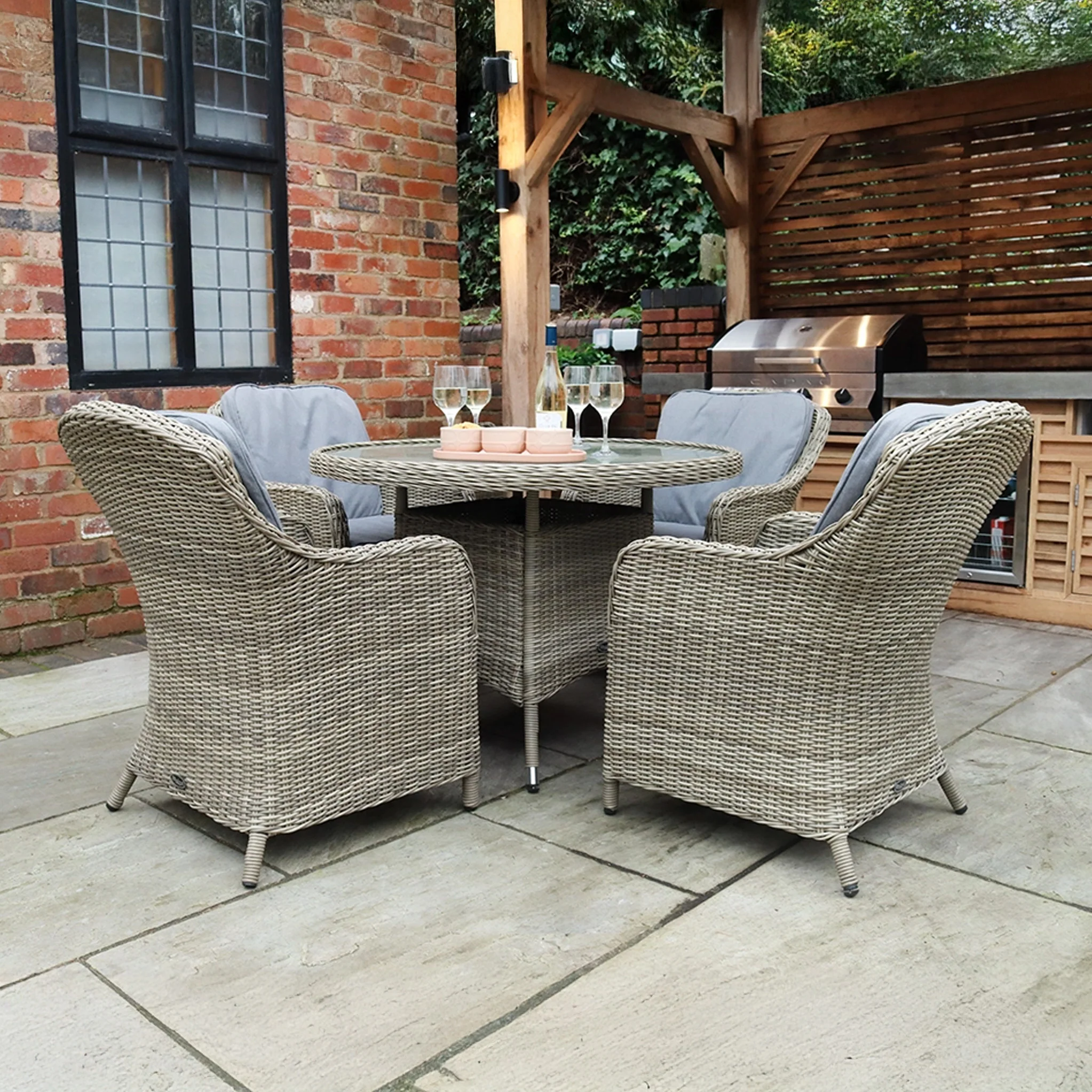 Wentworth 4 Seat 110cm Deluxe Rattan Dining Set - Image 3
