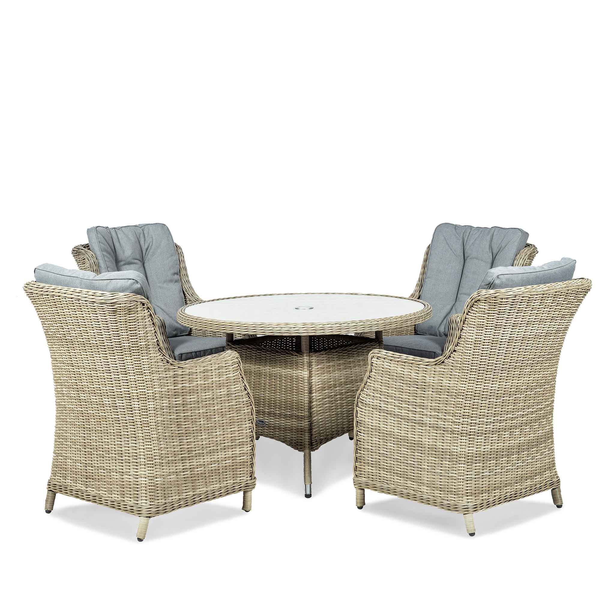 Wentworth 4 Seat 110cm Highback Rattan Dining Set - Image 4