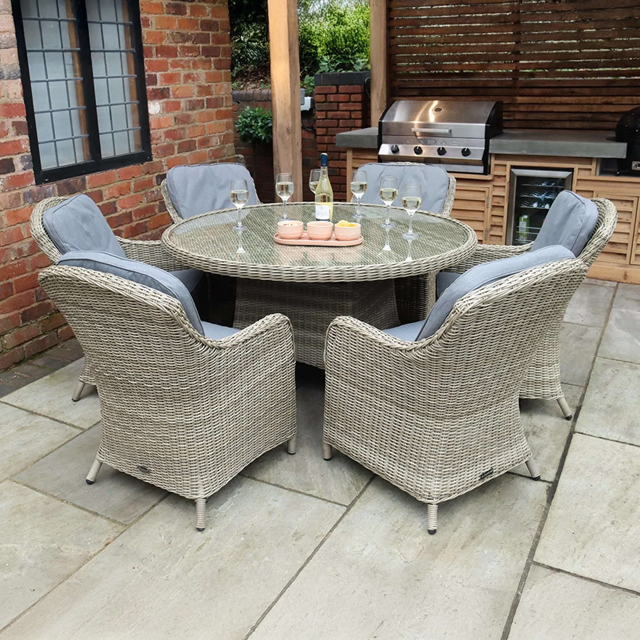 Wentworth 6 Seat 140cm Deluxe Rattan Dining Set - Image 3