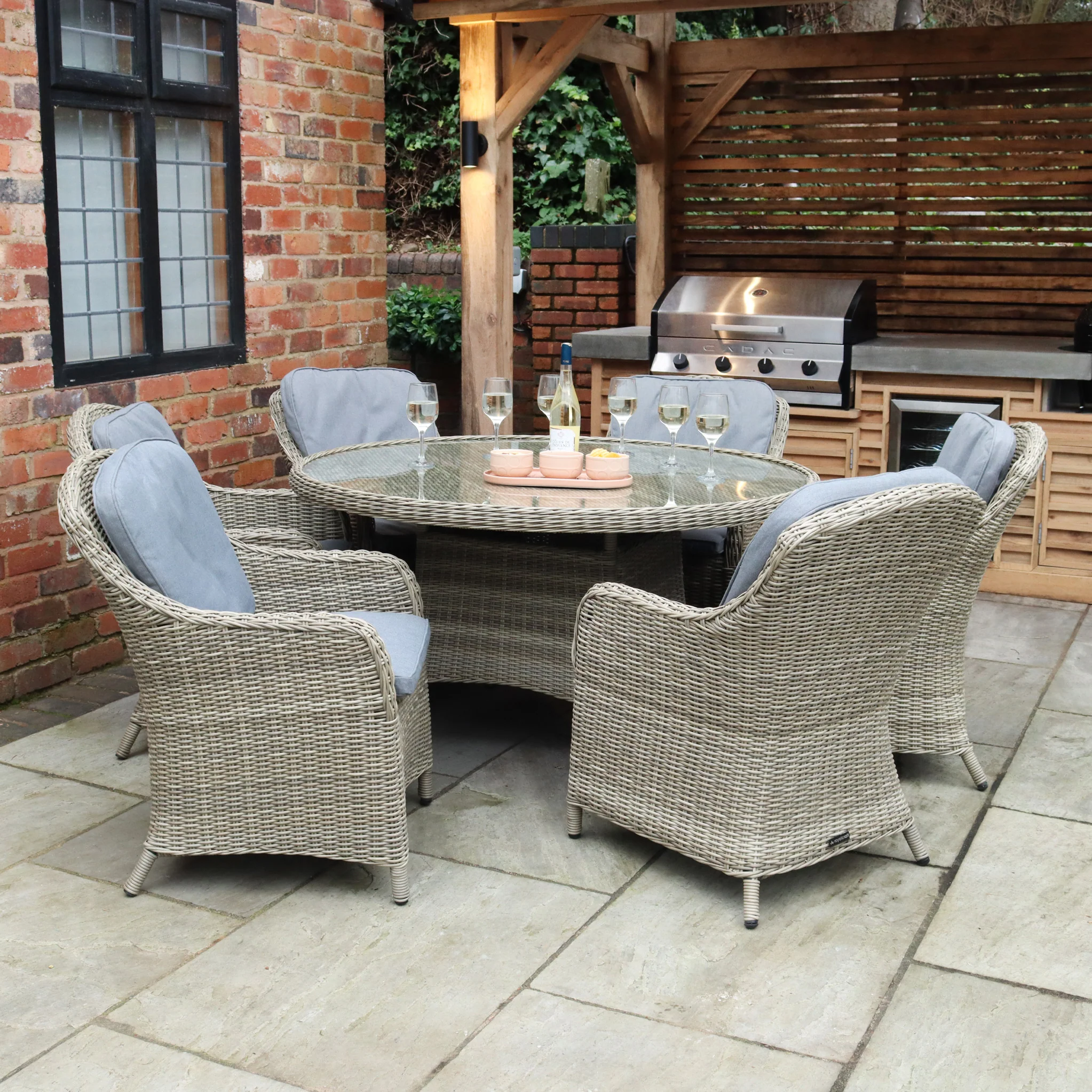Wentworth 6 Seat 140cm Deluxe Rattan Dining Set - Image 4