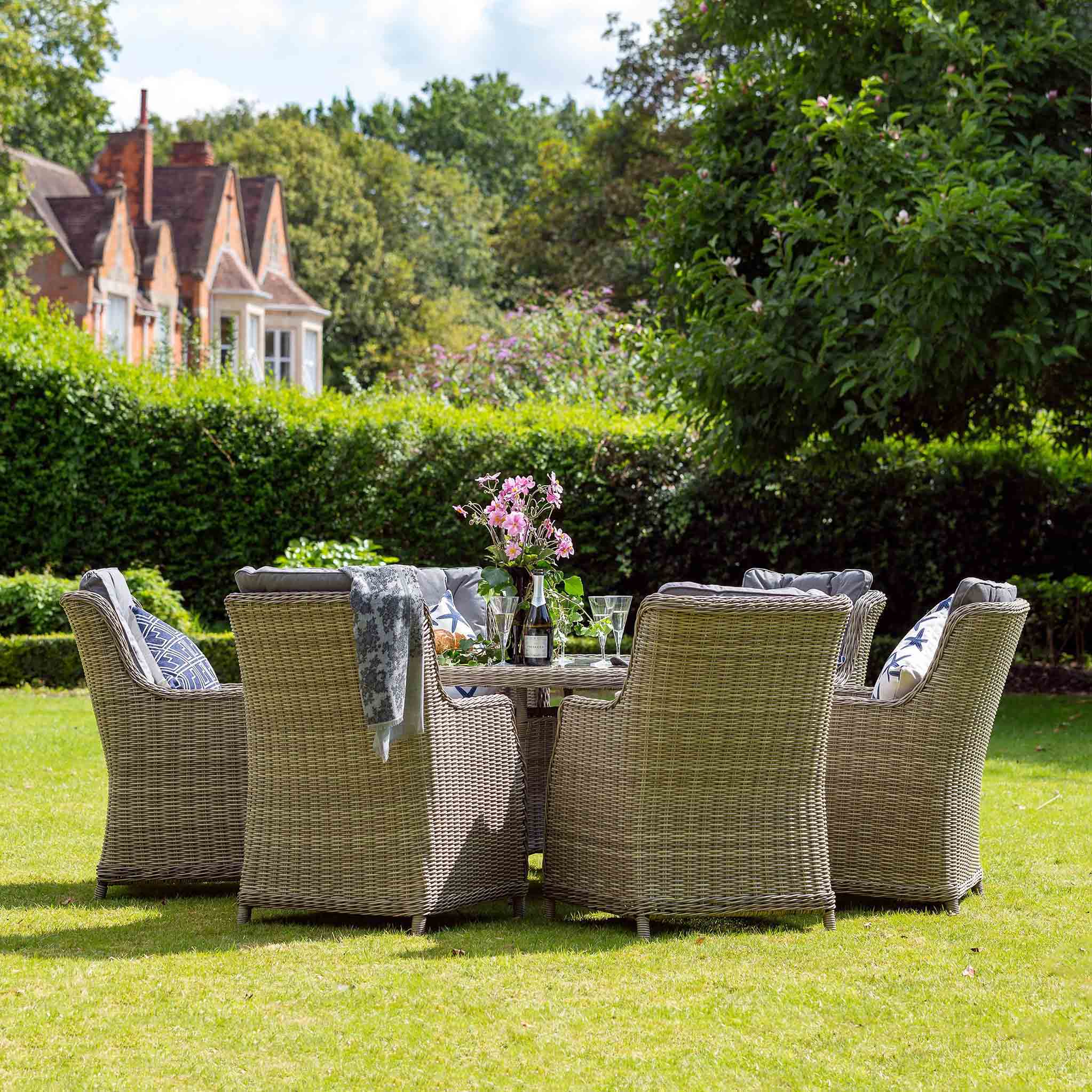 Wentworth 6 Seat 140cm Highback Rattan Dining Set - Image 3