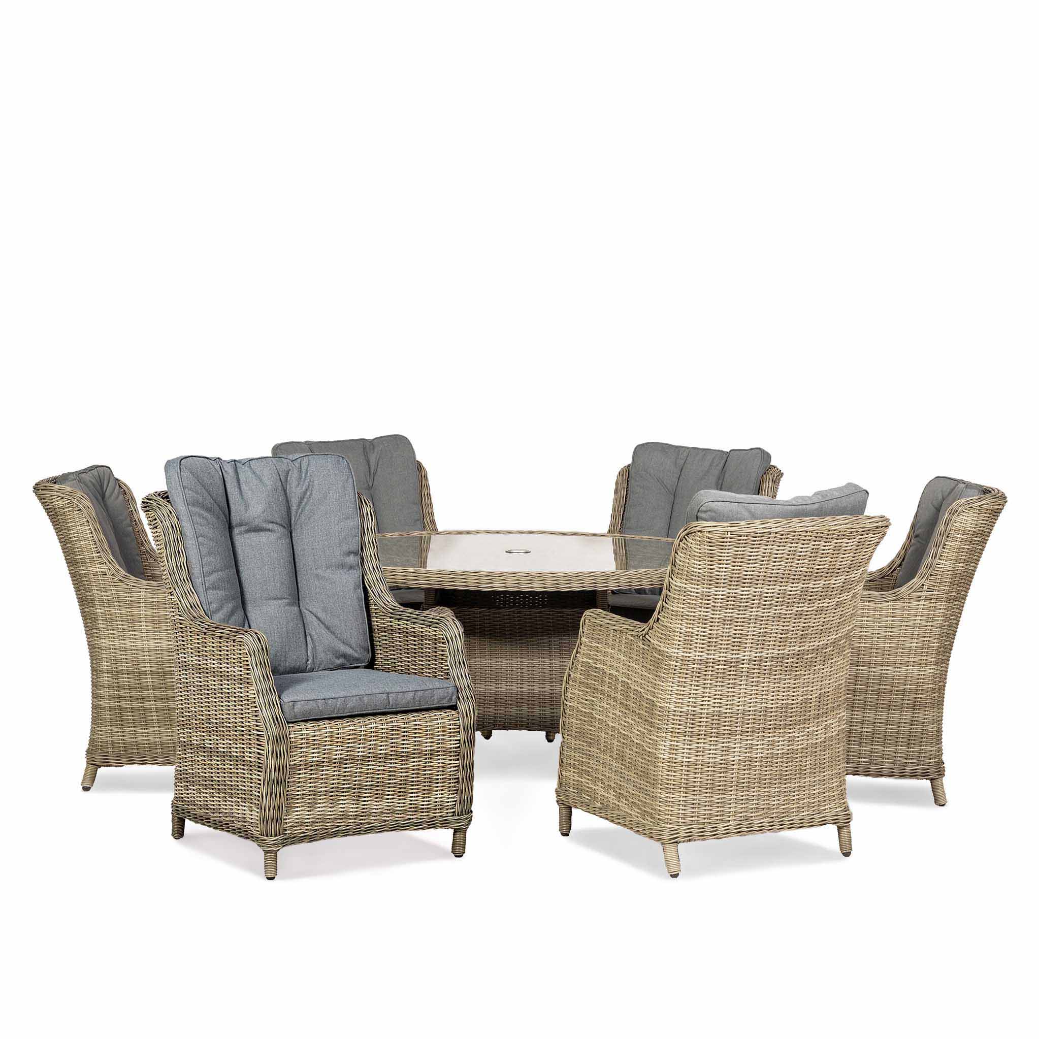 Wentworth 6 Seat 140cm Highback Rattan Dining Set - Image 5