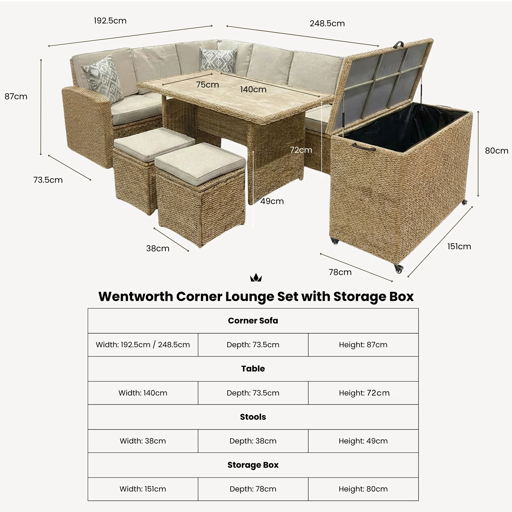 Wentworth Corner Lounge Set with Storage Box - Image 7