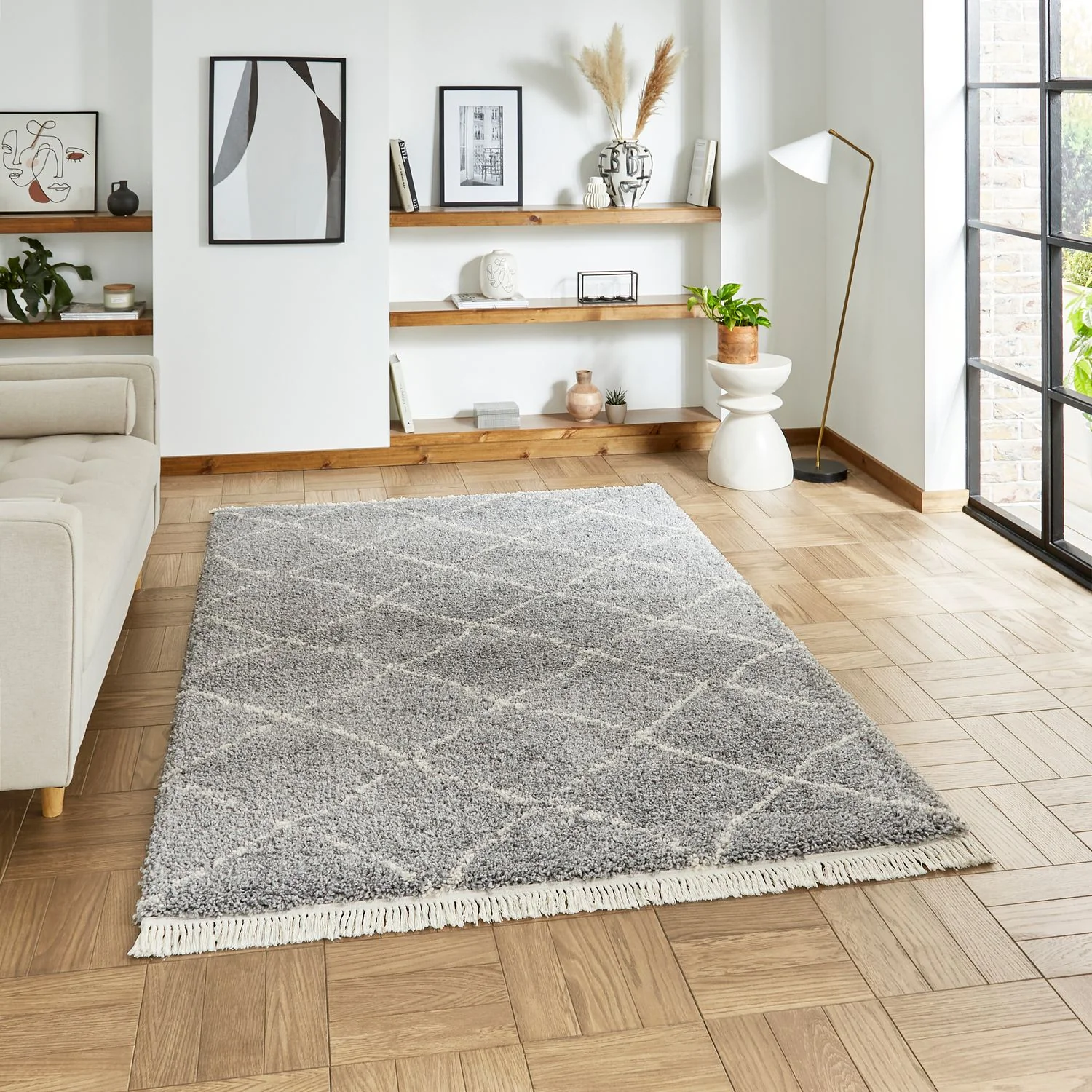 Willow Shaggy Tasselled Diamond Rug - Image 37