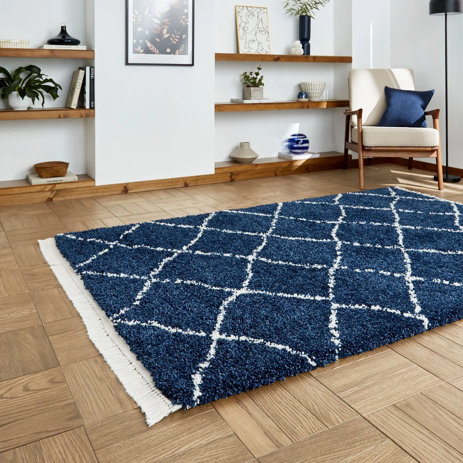 Willow Shaggy Tasselled Diamond Rug - Image 50