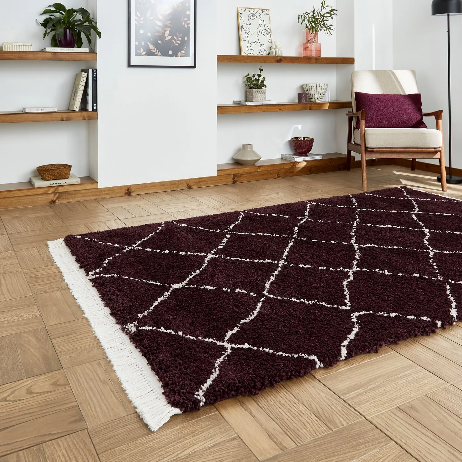 Willow Shaggy Tasselled Diamond Rug - Image 62
