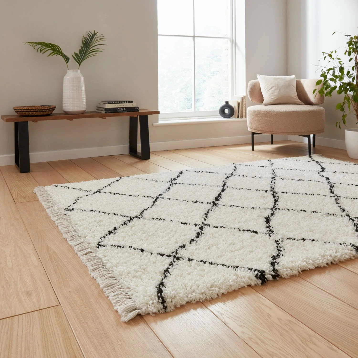 Willow Shaggy Tasselled Diamond Rug - Image 82