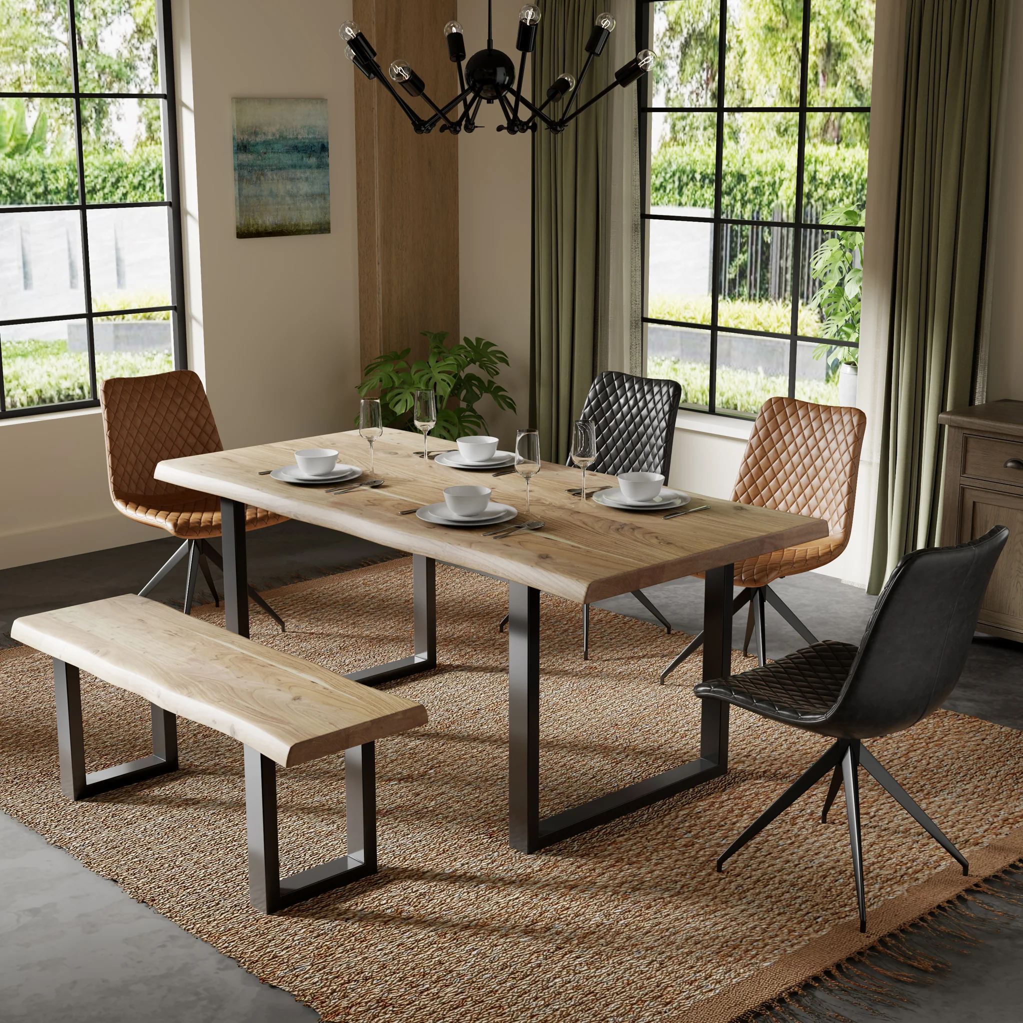 Zahra Acacia 125cm Dining Bench with U Leg - Image 2