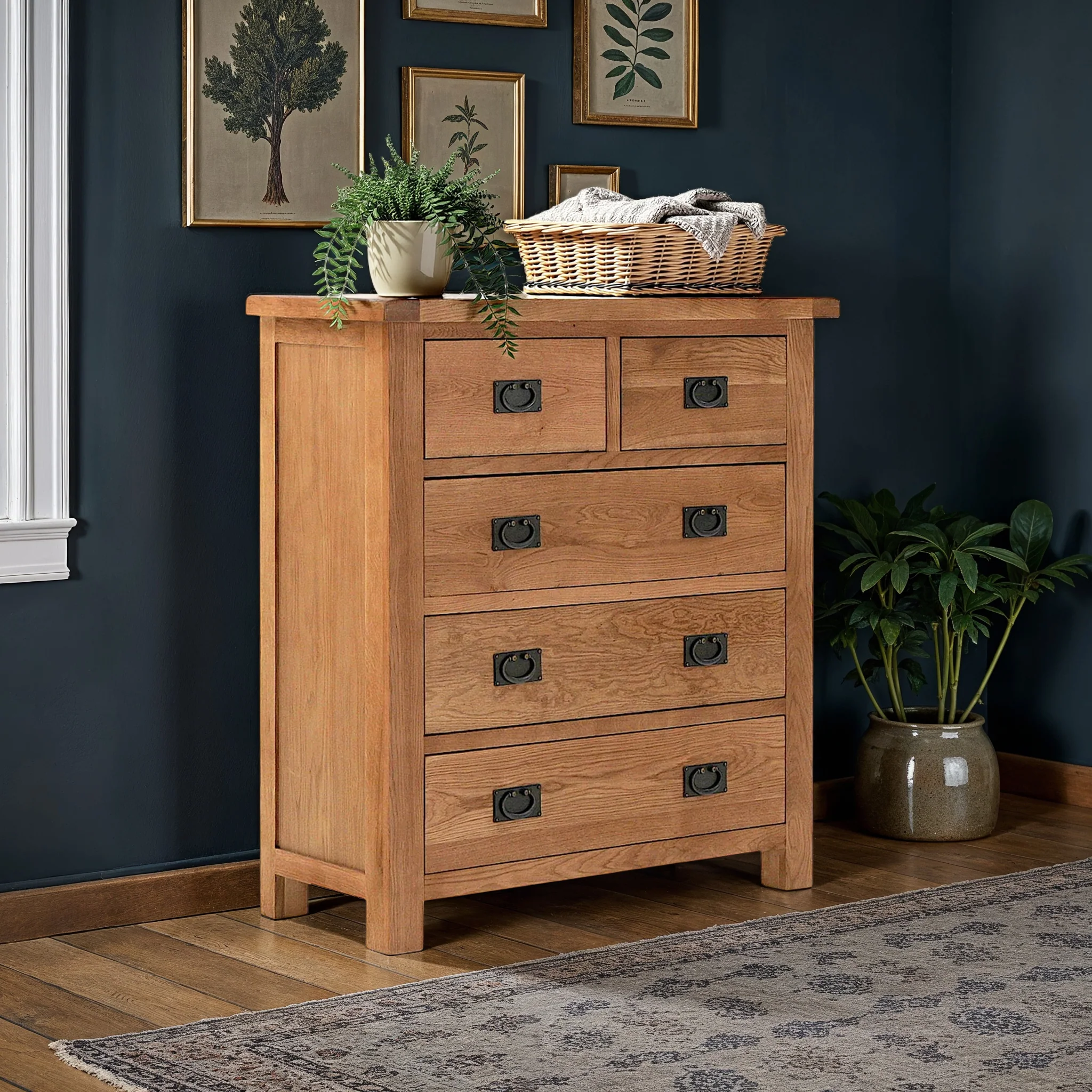 Zelah Oak 2 over 3 Drawer Chest - Image 2