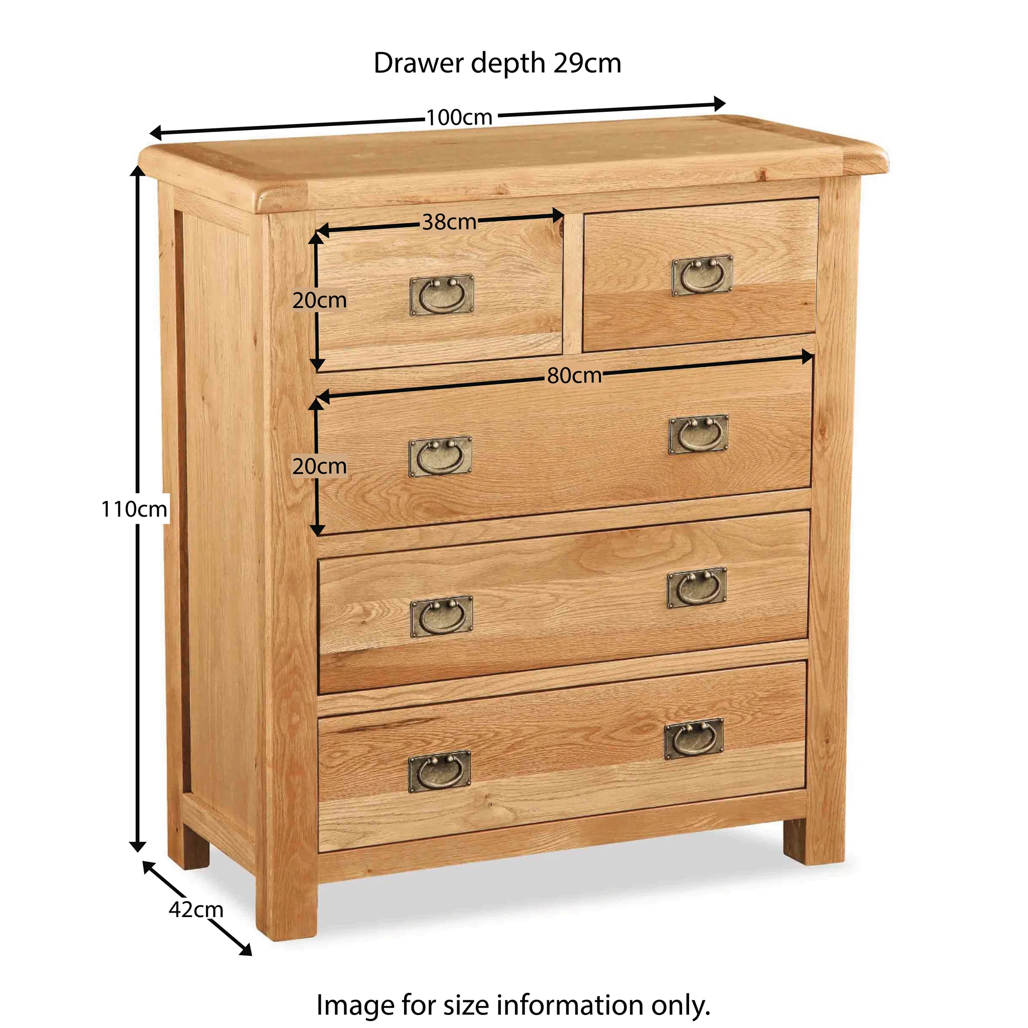 Zelah Oak 2 over 3 Drawer Chest - Image 7