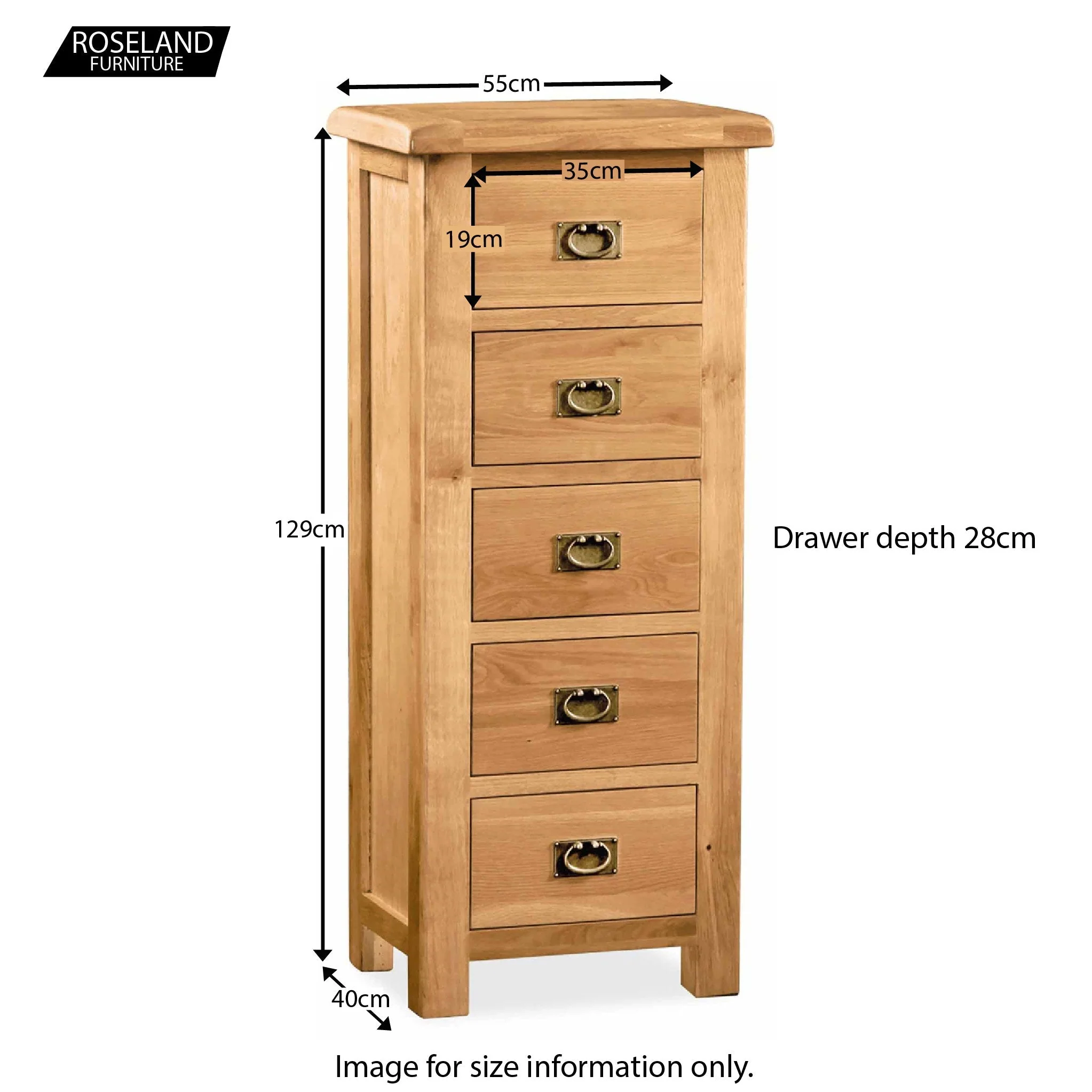 Zelah Oak 5 Drawer Tallboy Chest - Image 8