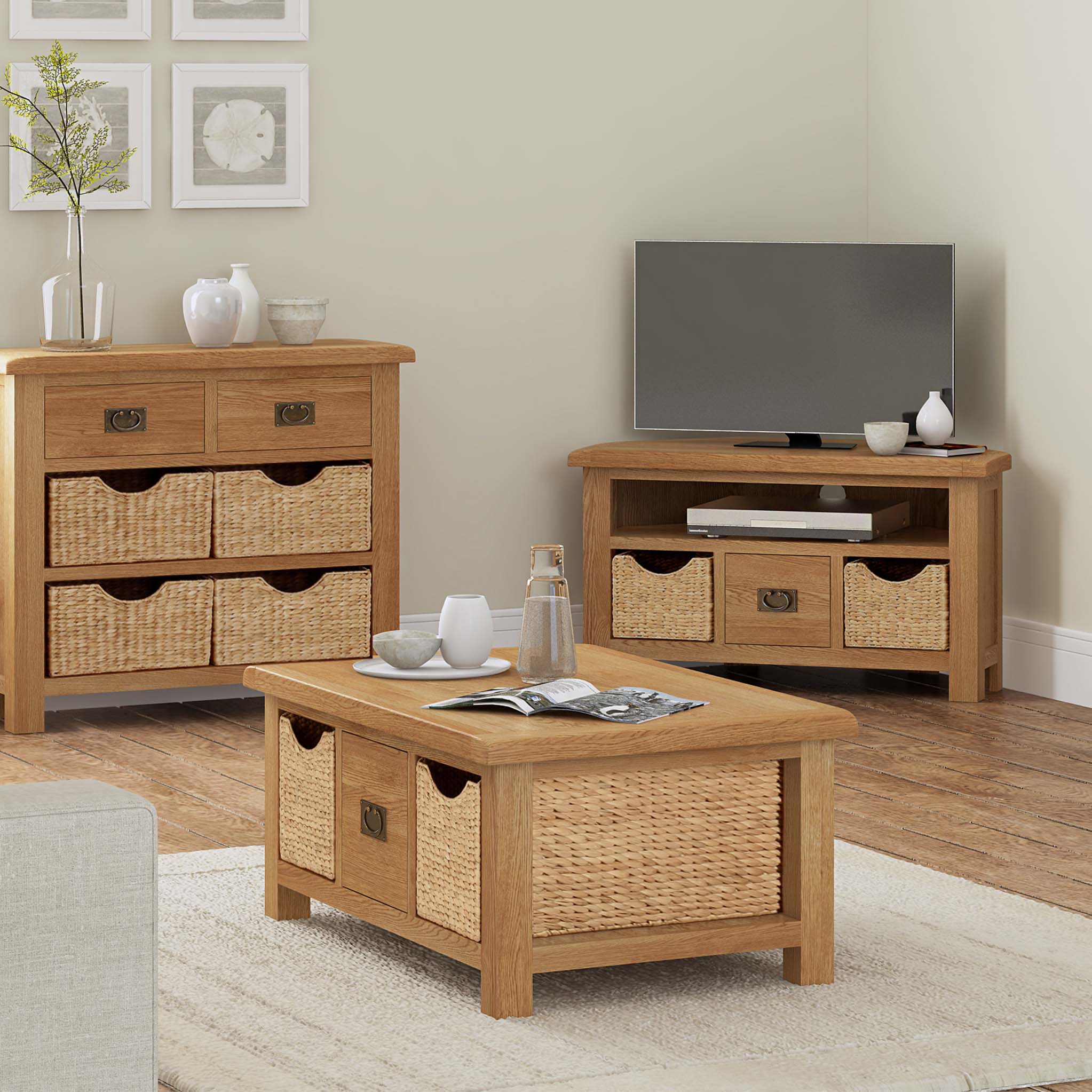 Zelah Oak Bench with Baskets - Image 12