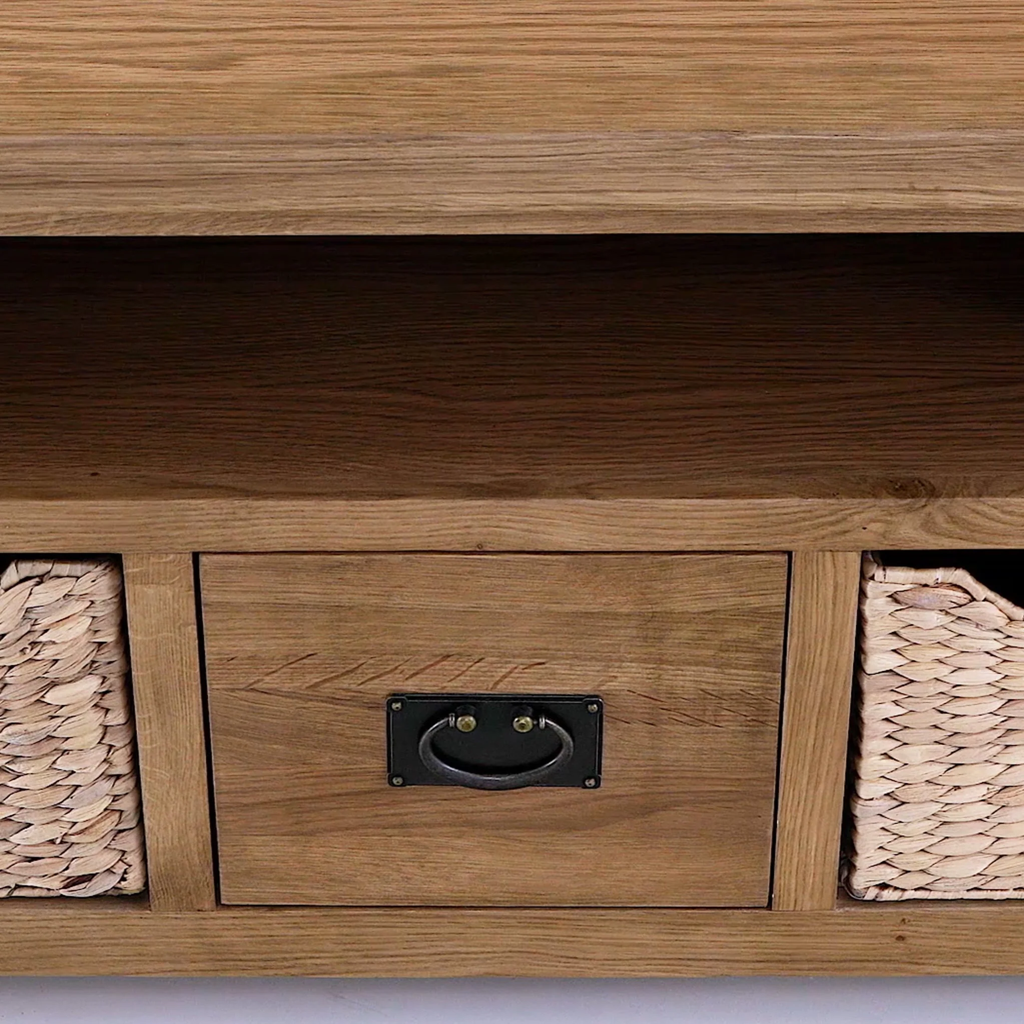 Zelah Oak Corner TV Stand with Baskets - Image 12