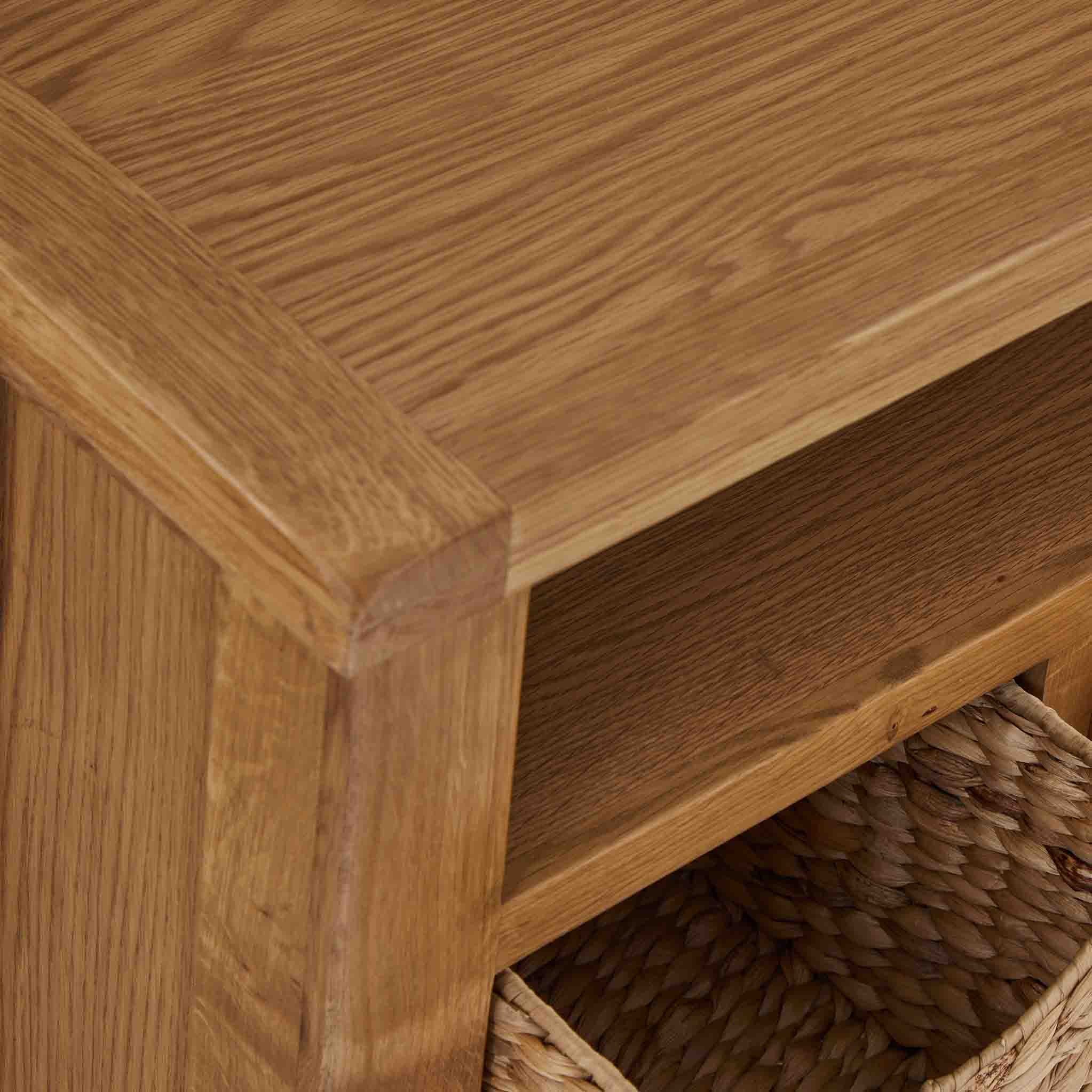 Zelah Oak Corner TV Stand with Baskets - Image 15