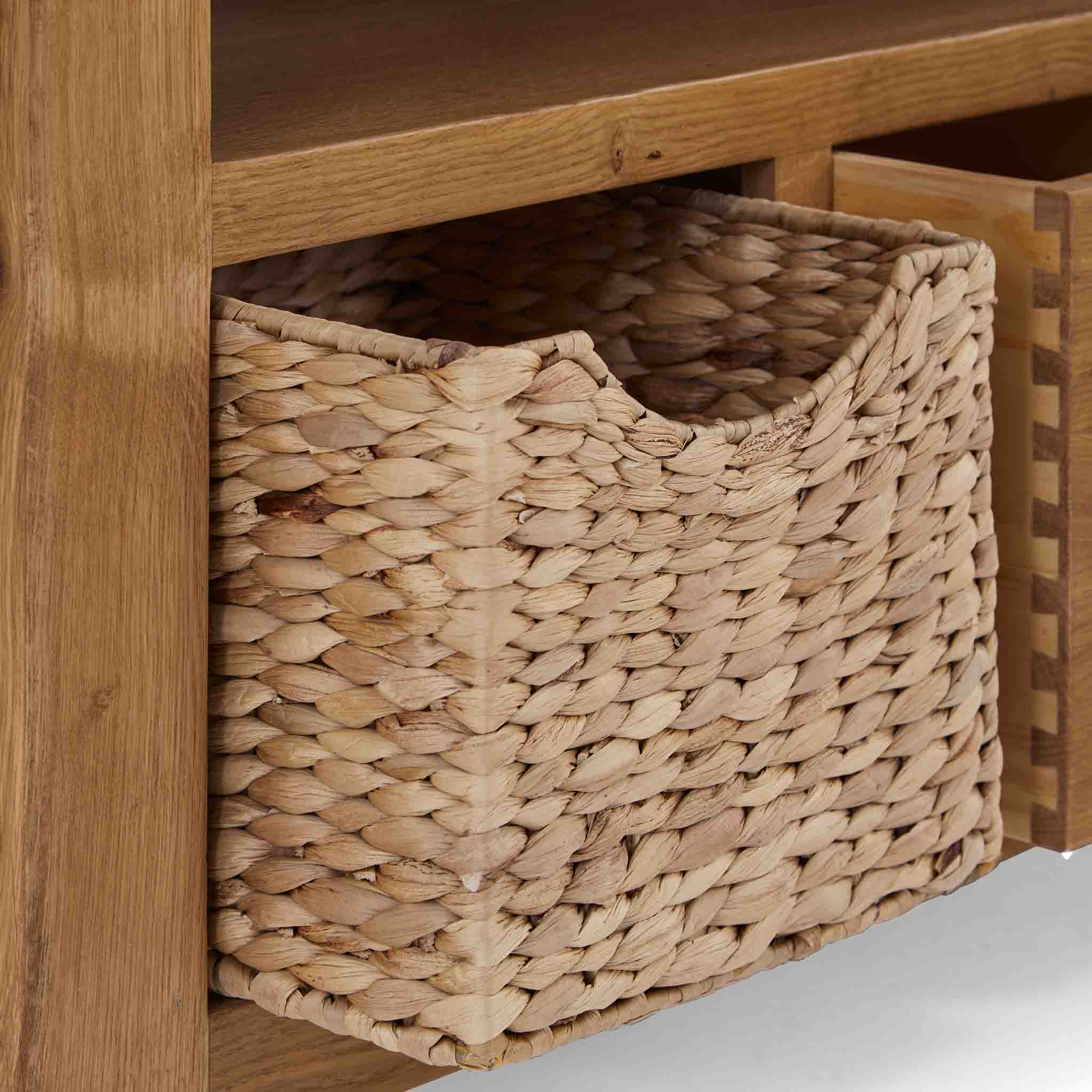 Zelah Oak Corner TV Stand with Baskets - Image 16