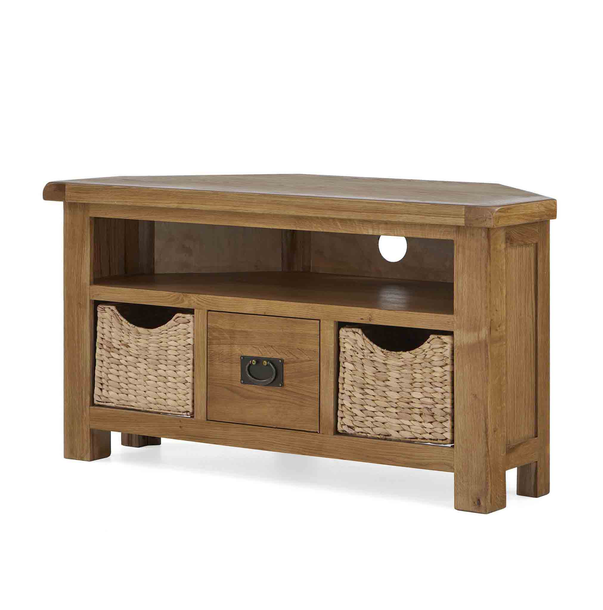 Zelah Oak Corner TV Stand with Baskets - Image 5