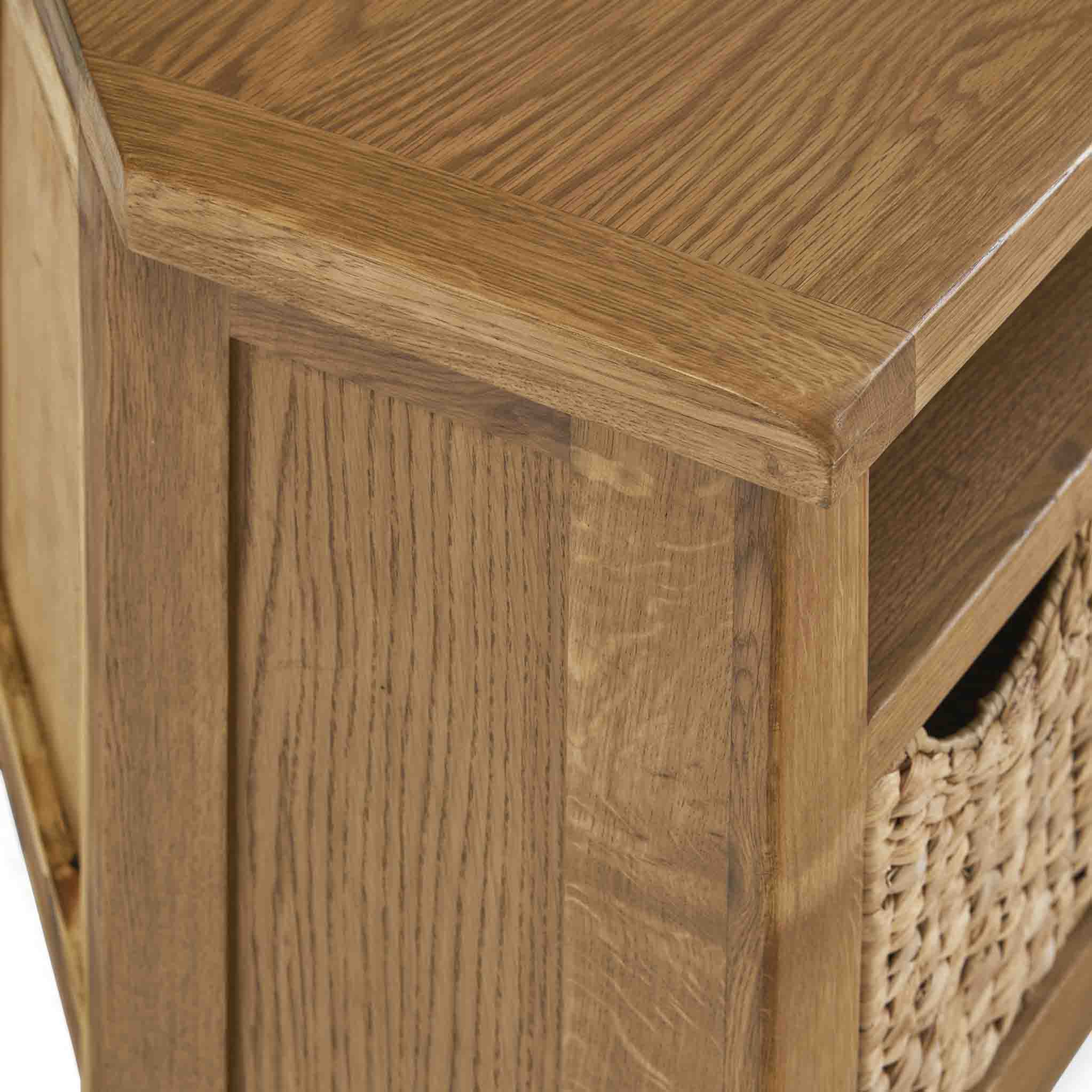 Zelah Oak Corner TV Stand with Baskets - Image 7