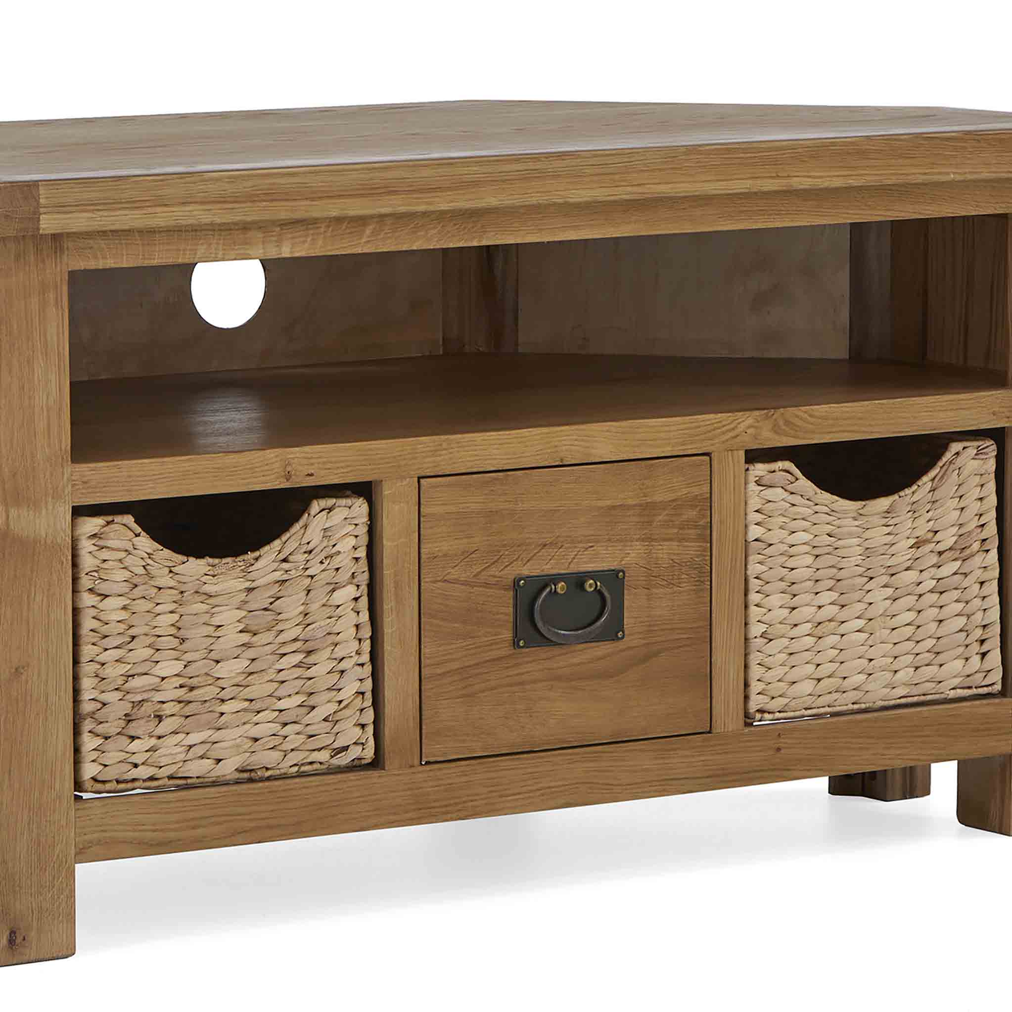 Zelah Oak Corner TV Stand with Baskets - Image 8