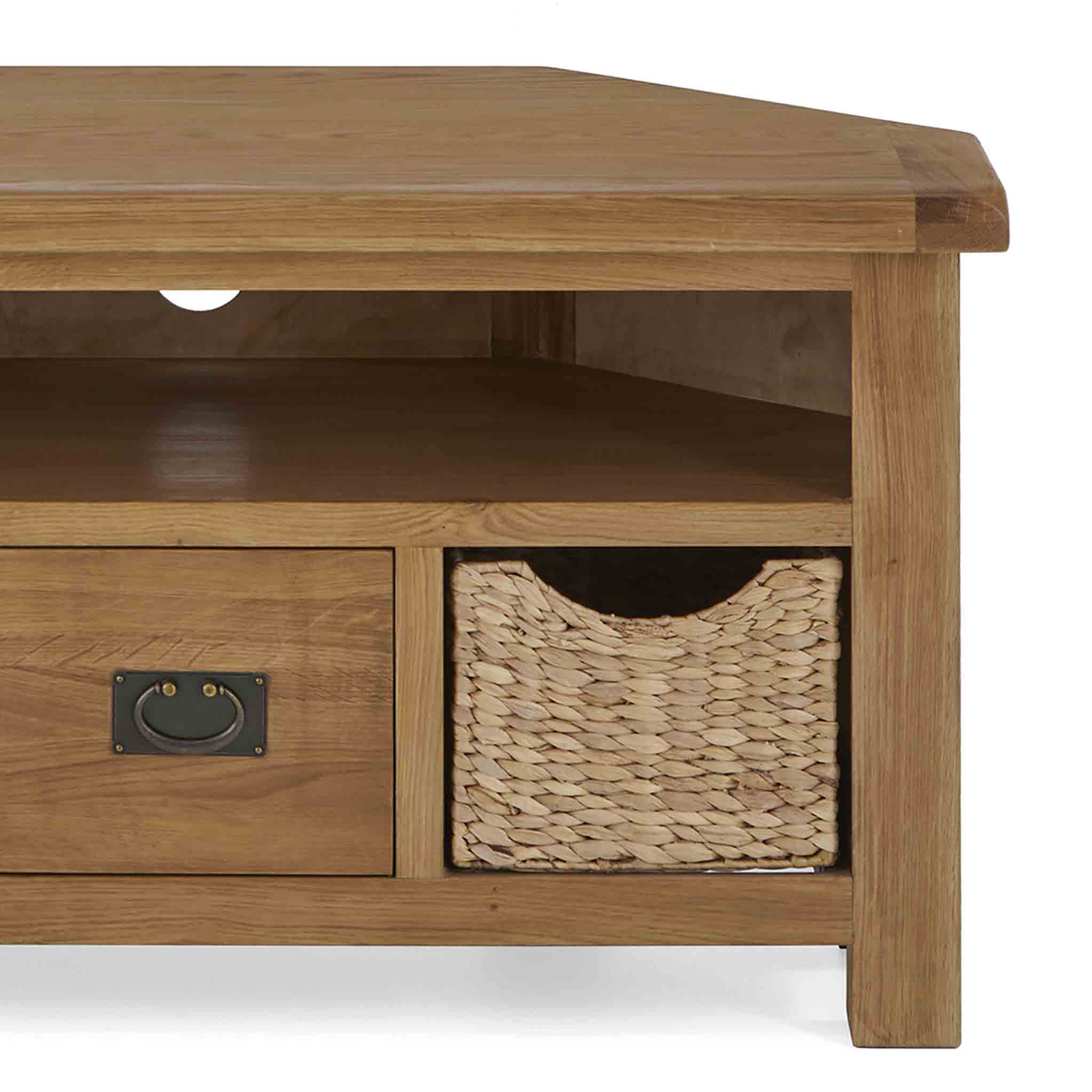 Zelah Oak Corner TV Stand with Baskets - Image 9