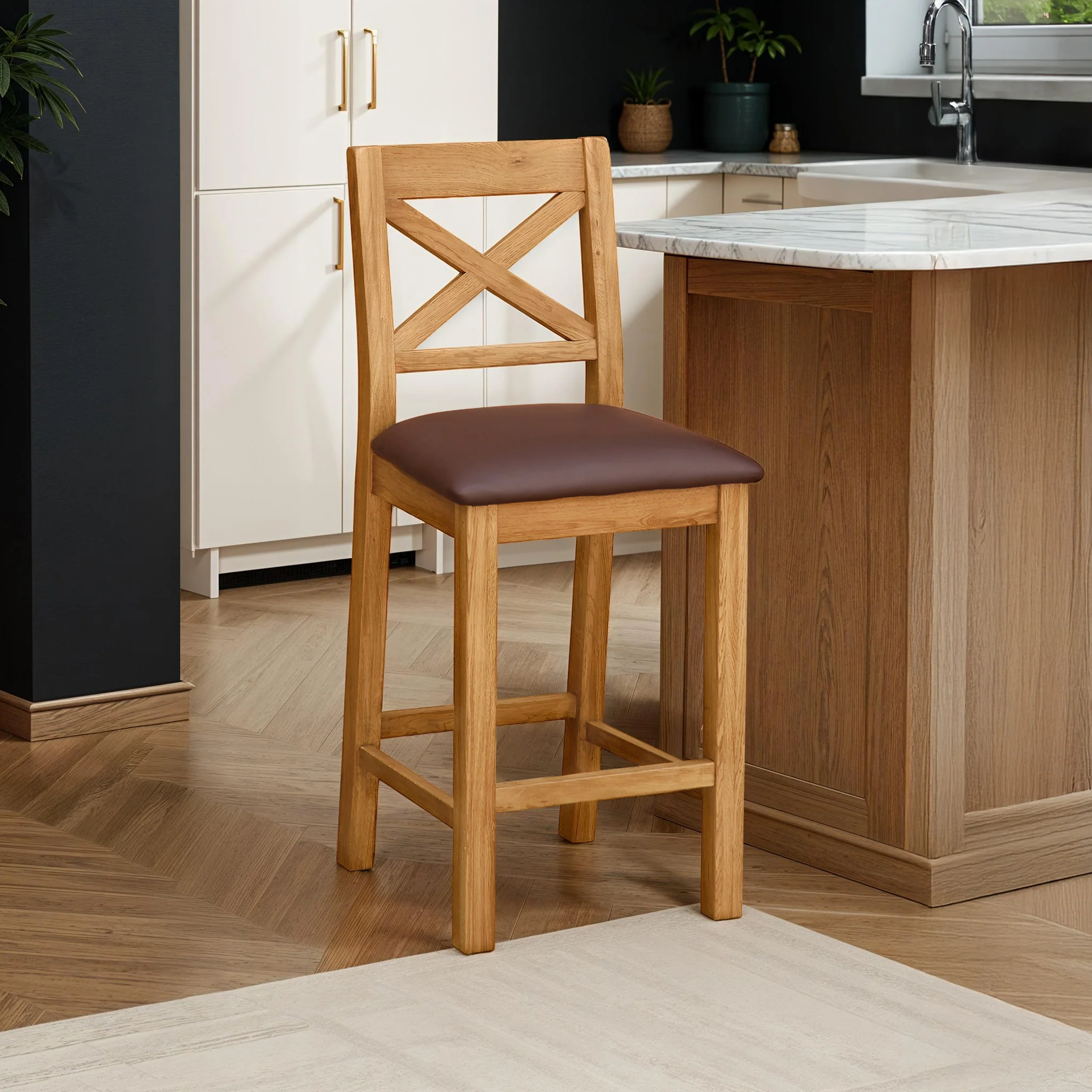 Zelah Oak Cross Back Bar Stool - Image 2