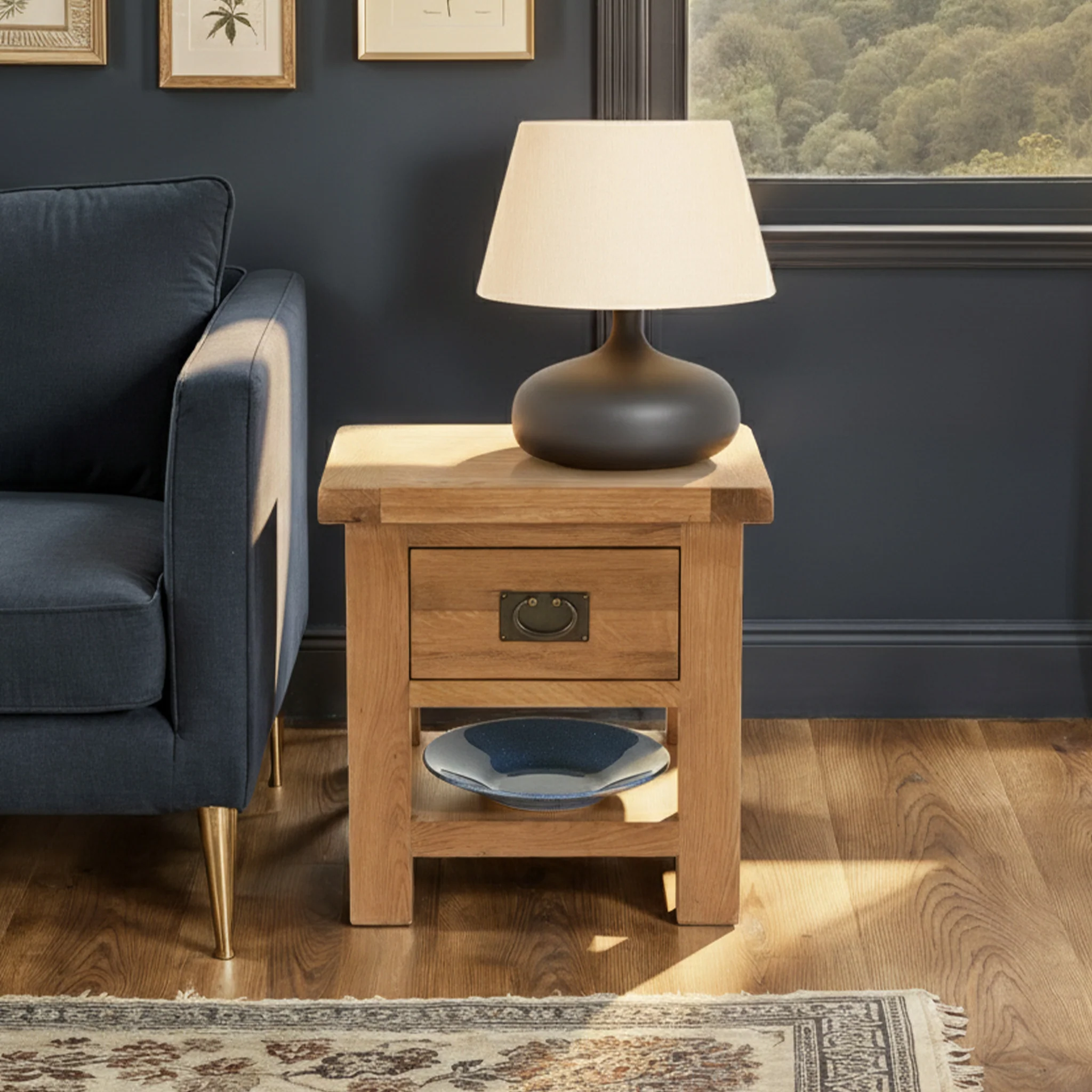 Zelah Oak Lamp Table with Drawer - Image 2