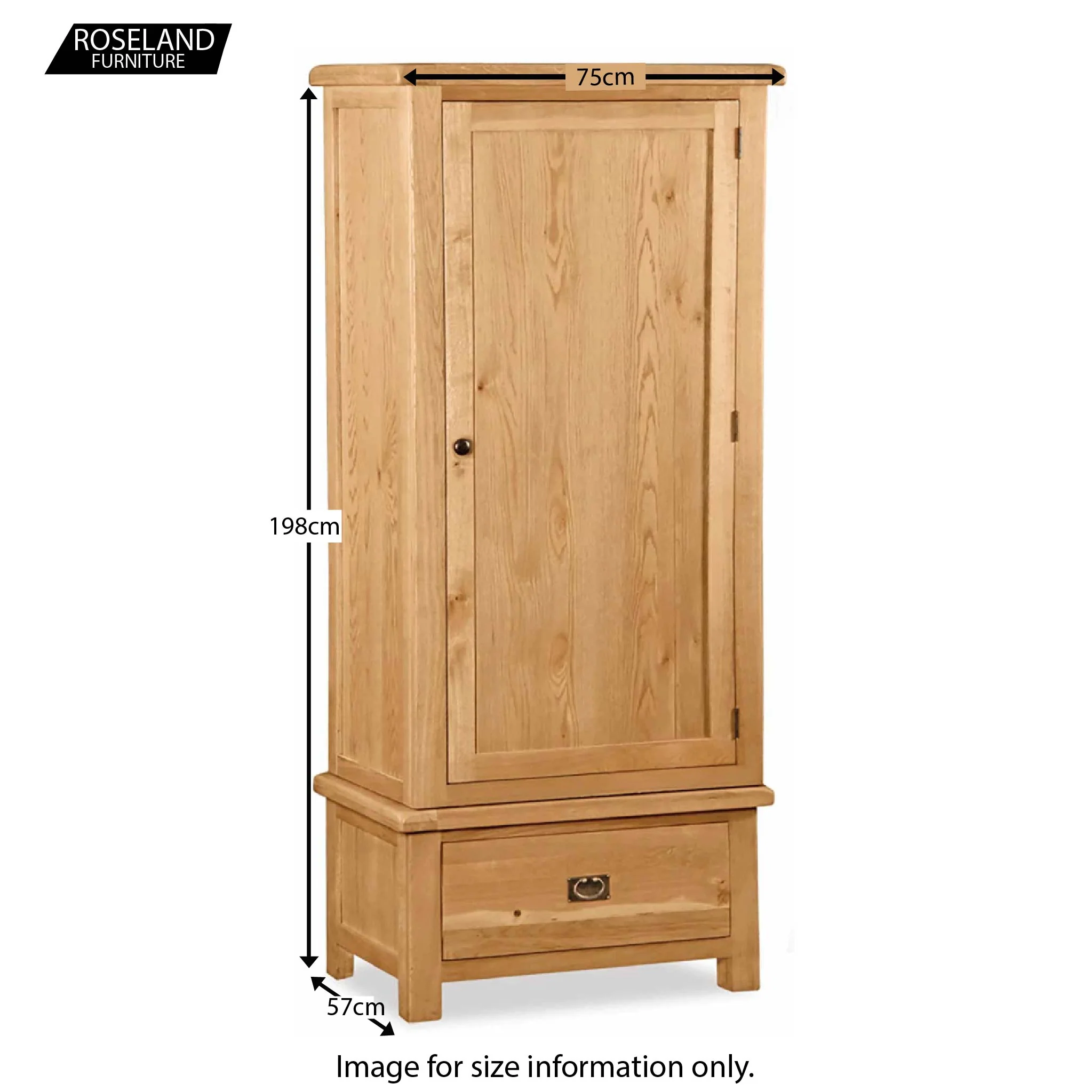 Zelah Oak Single Wardrobe with Drawer - Image 2