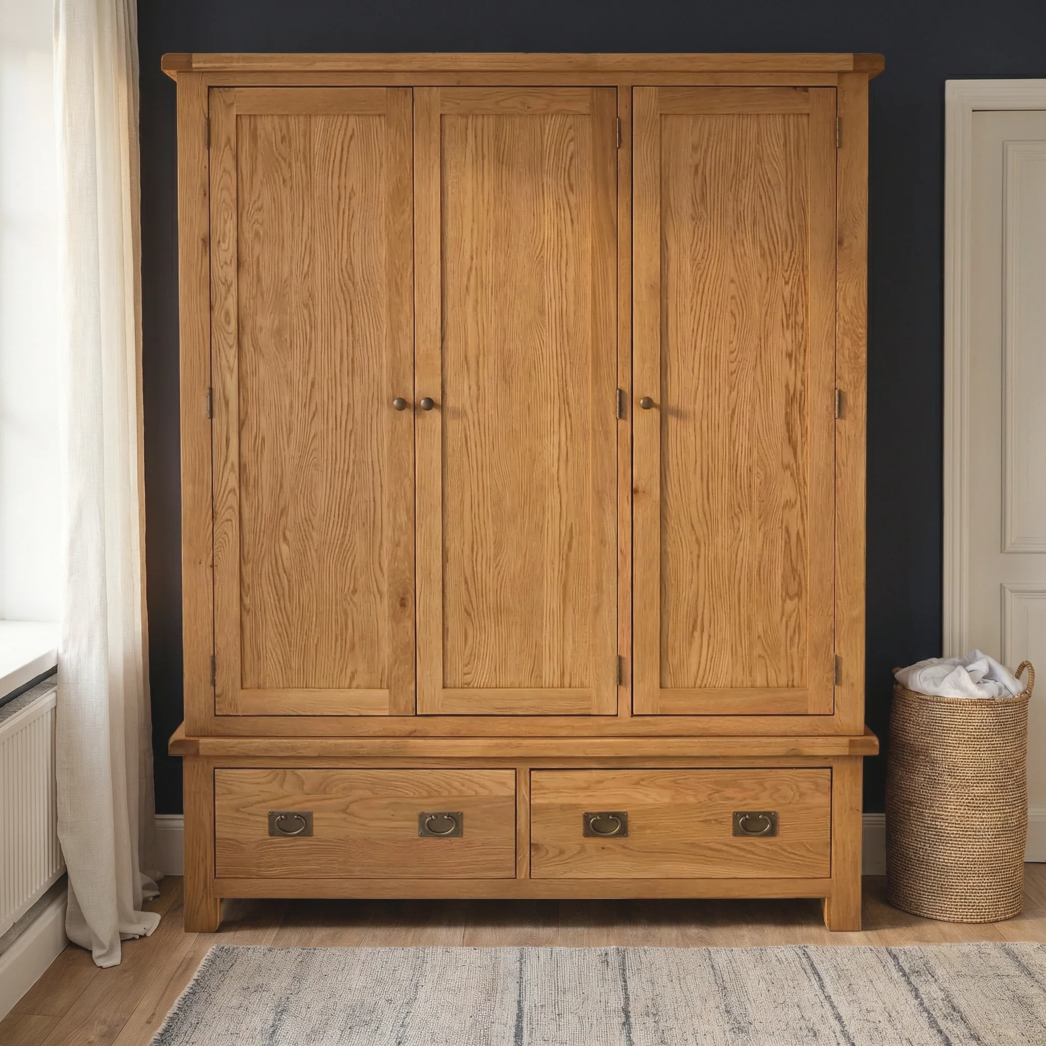 Zelah Oak Triple Wardrobe with Drawers - Image 2