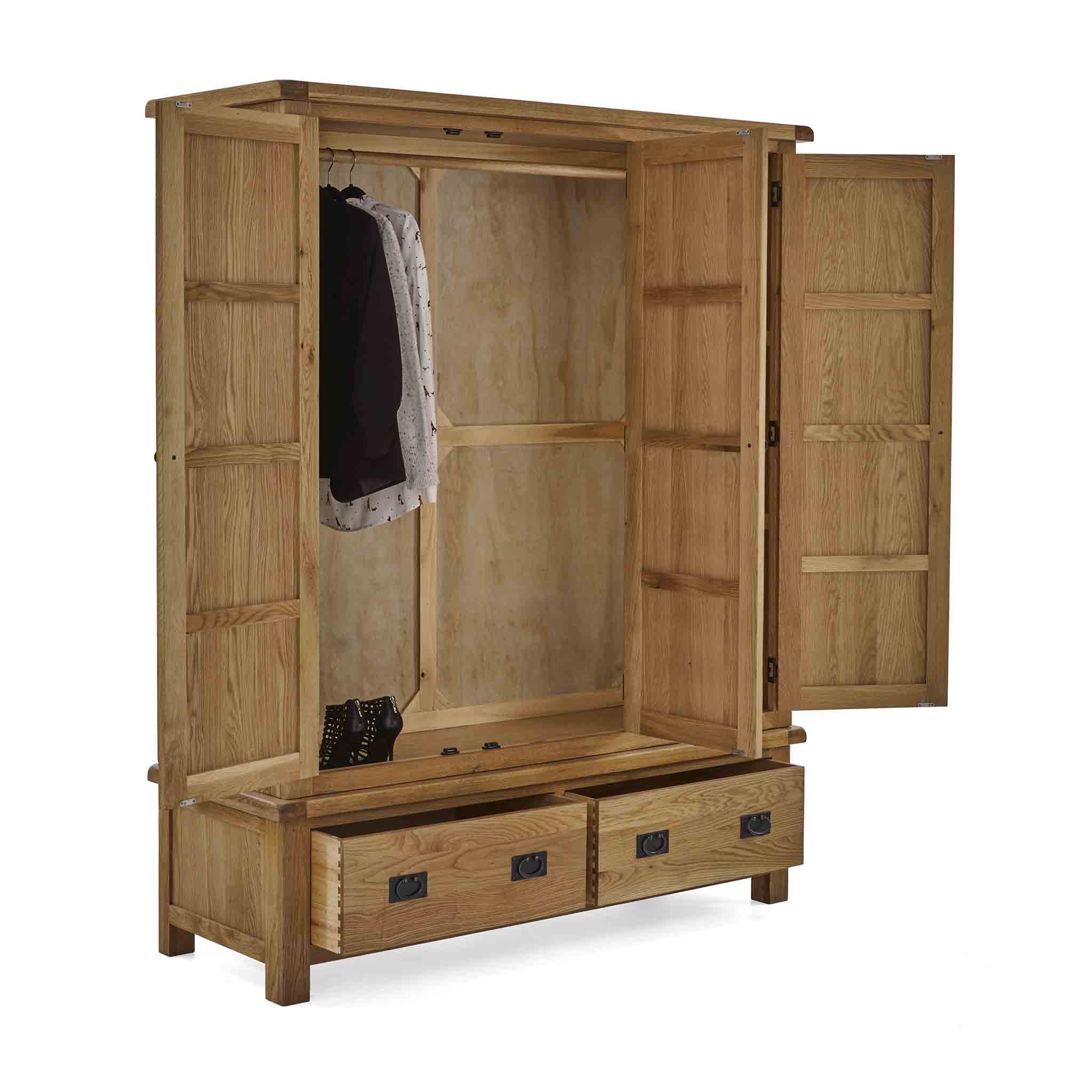 Zelah Oak Triple Wardrobe with Drawers - Image 4